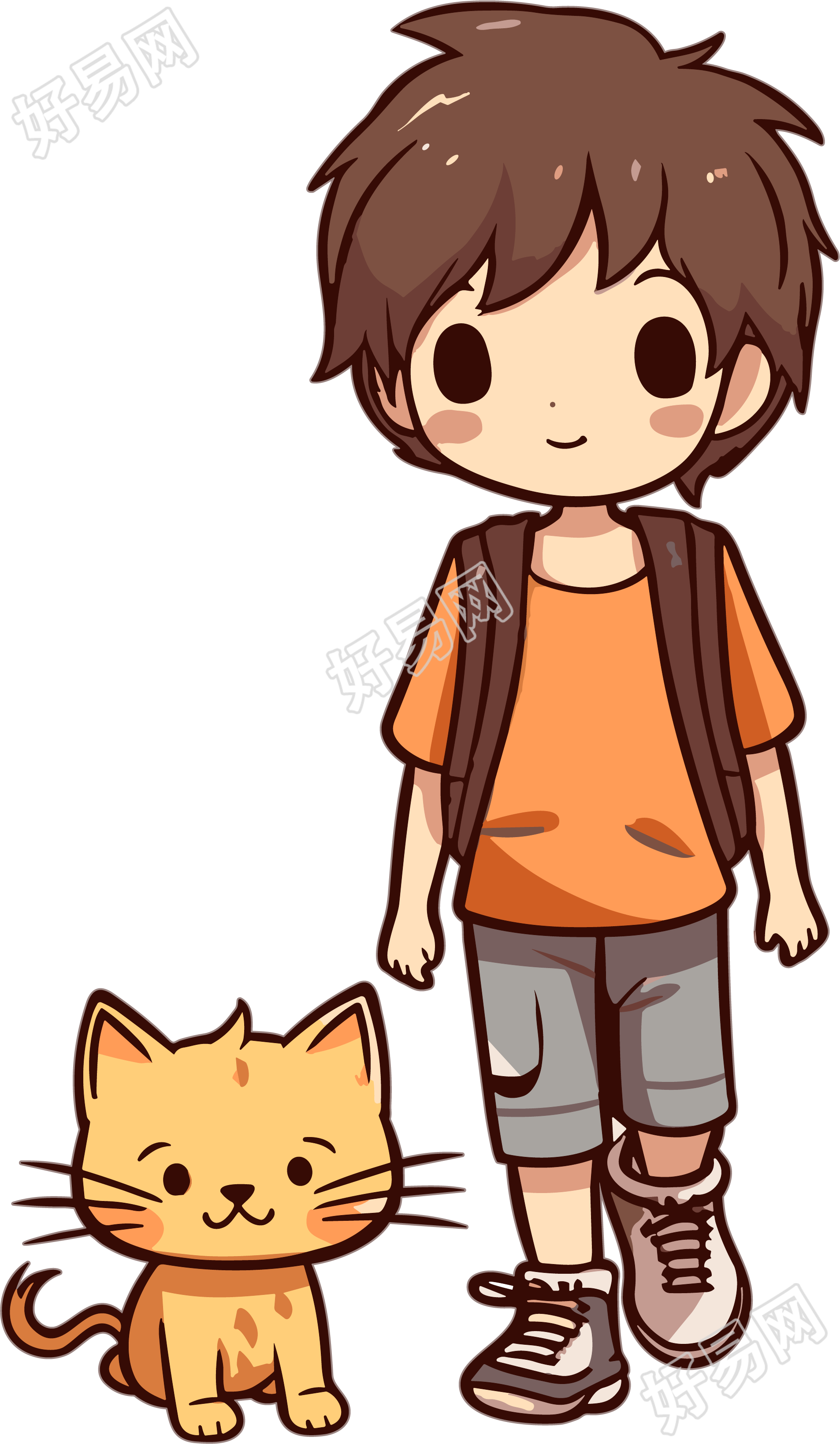 商业设计男孩和小黄猫插画素材