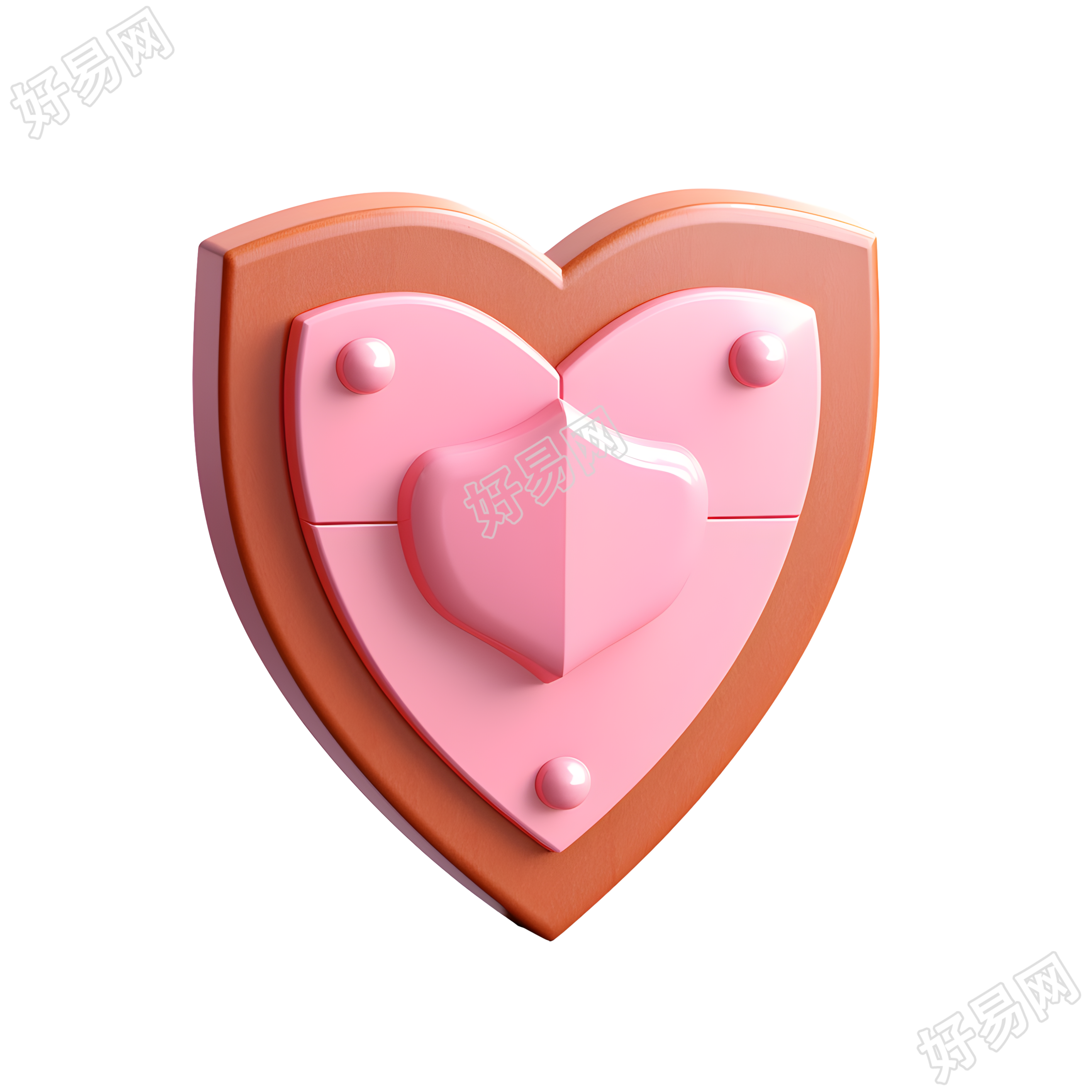 粉棕色盾牌3D插画设计素材