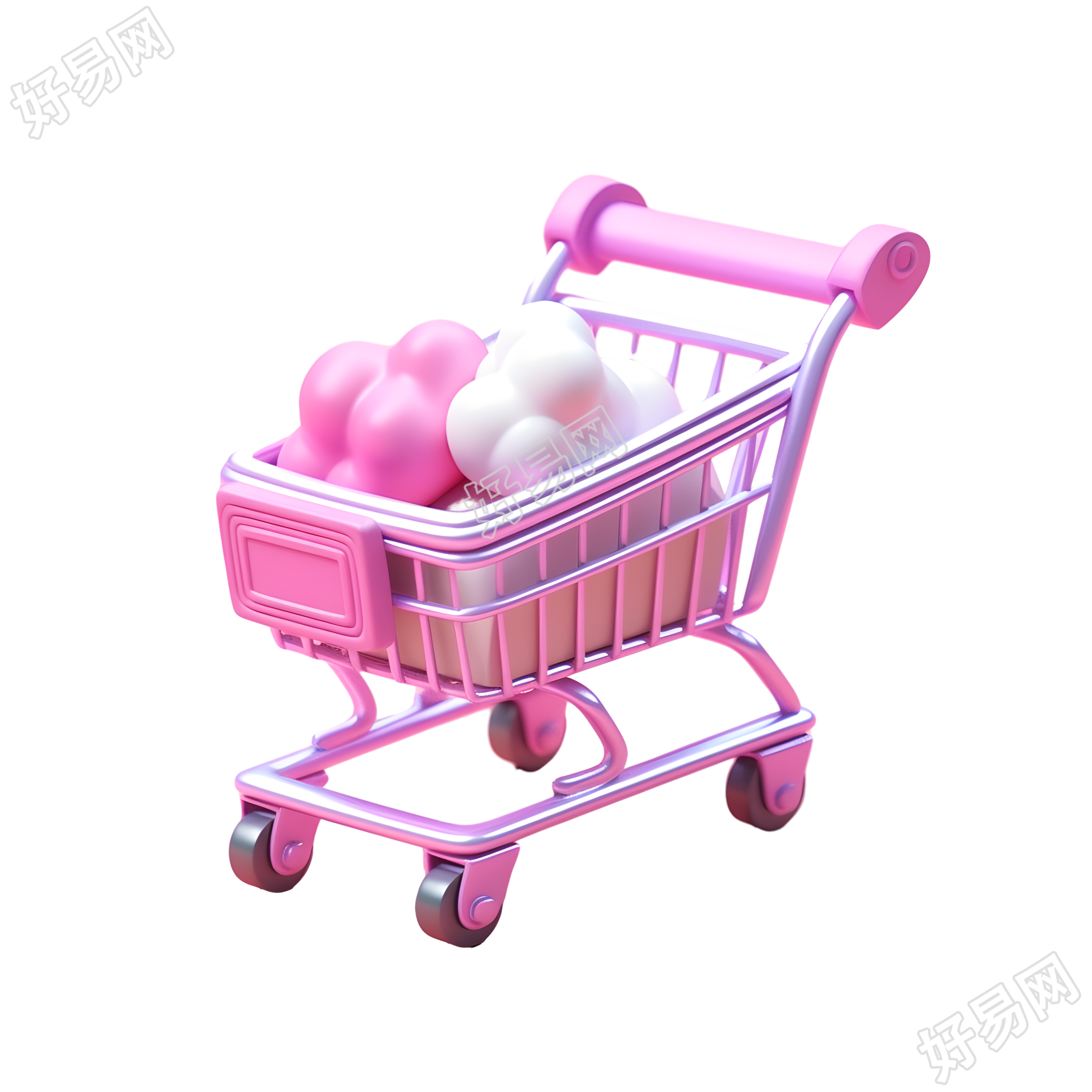 粉色购物车3D图标素材PNG