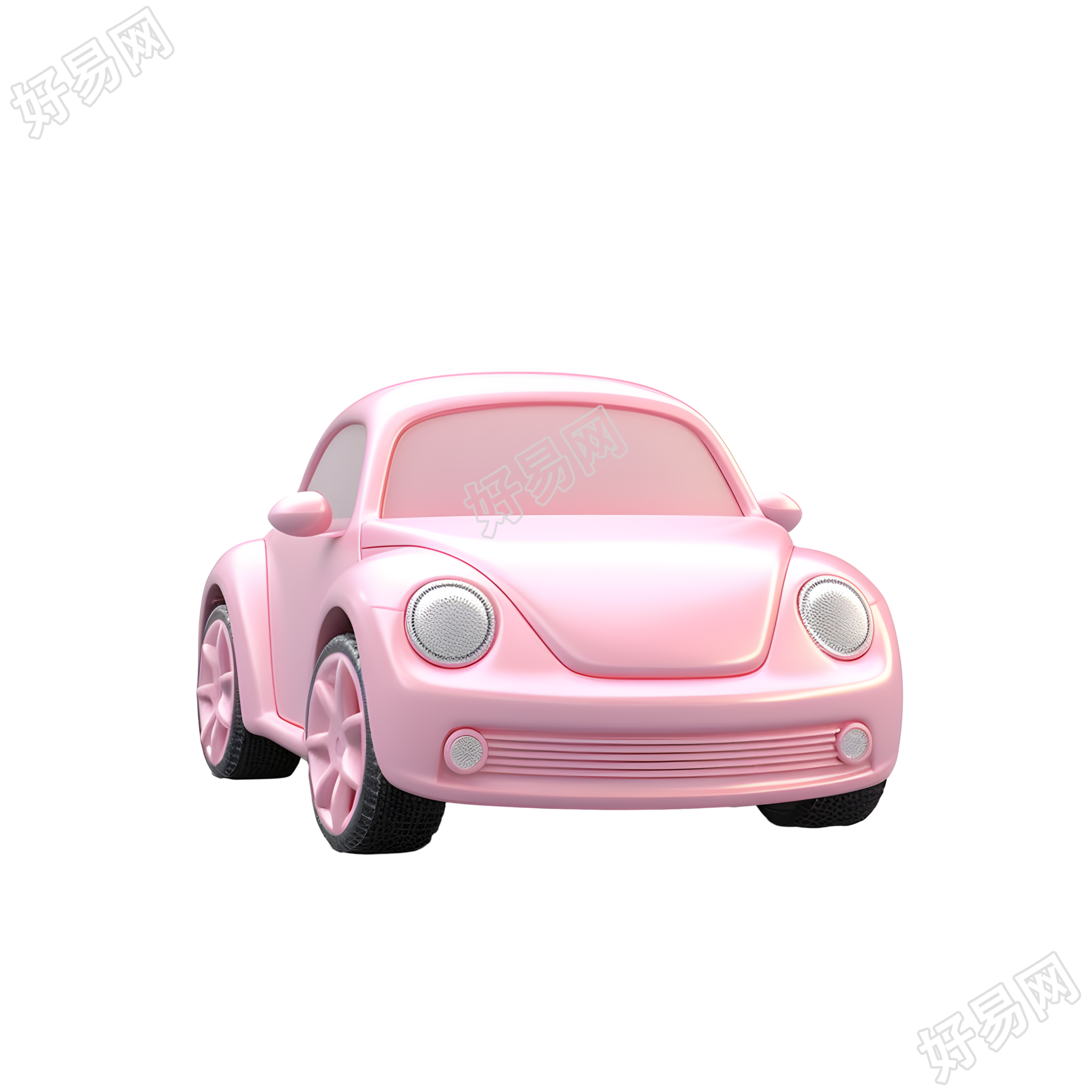 粉色系3D卡通小汽车图标插画