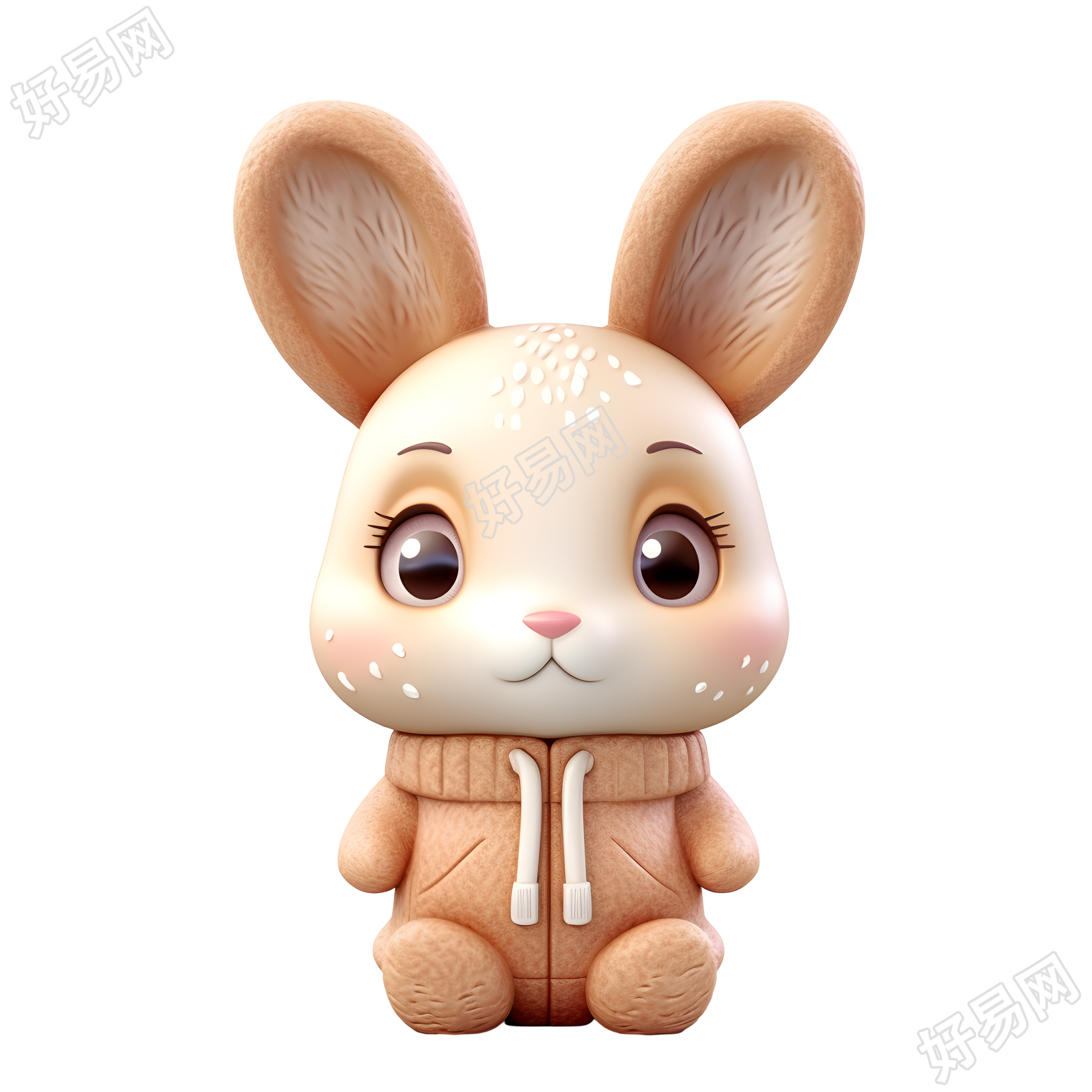 明亮眼睛的小兔子3D粘土PNG插画