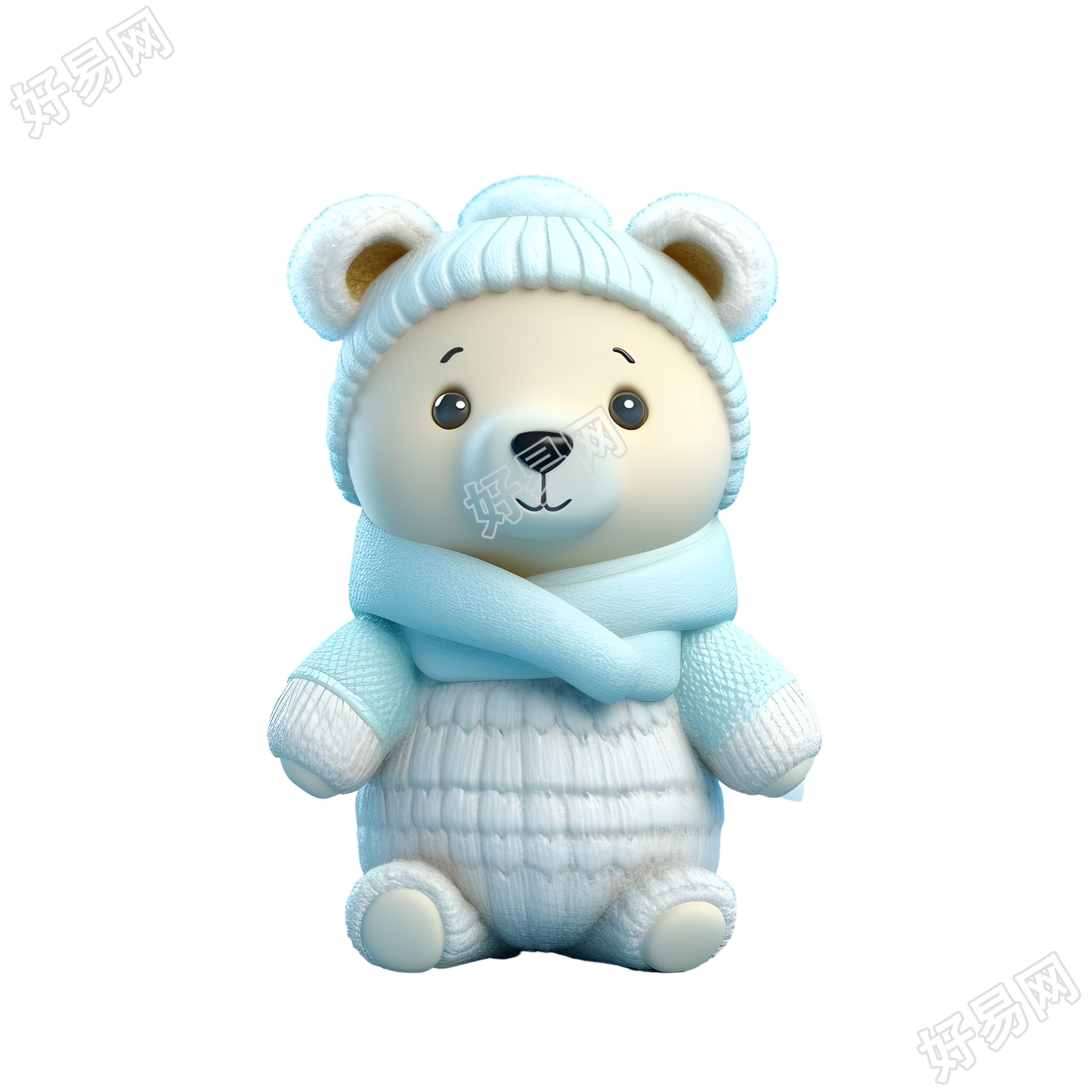 带帽子的北极熊3D光泥插画设计元素