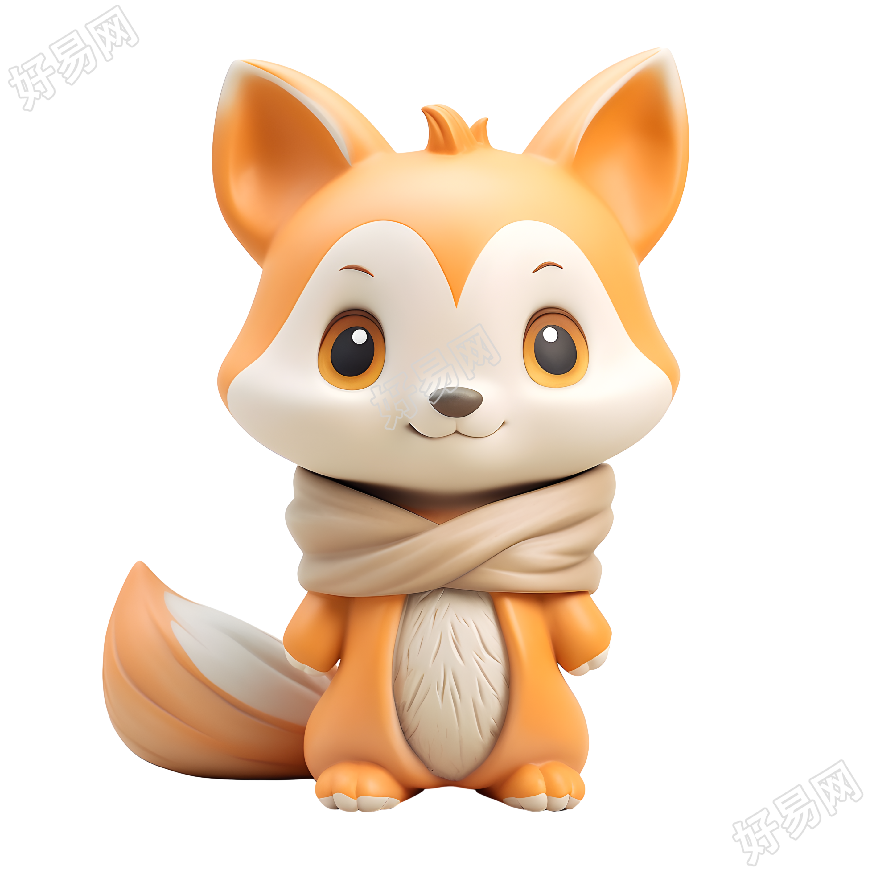 超可爱的3D动物宝宝狐狸雕塑插画