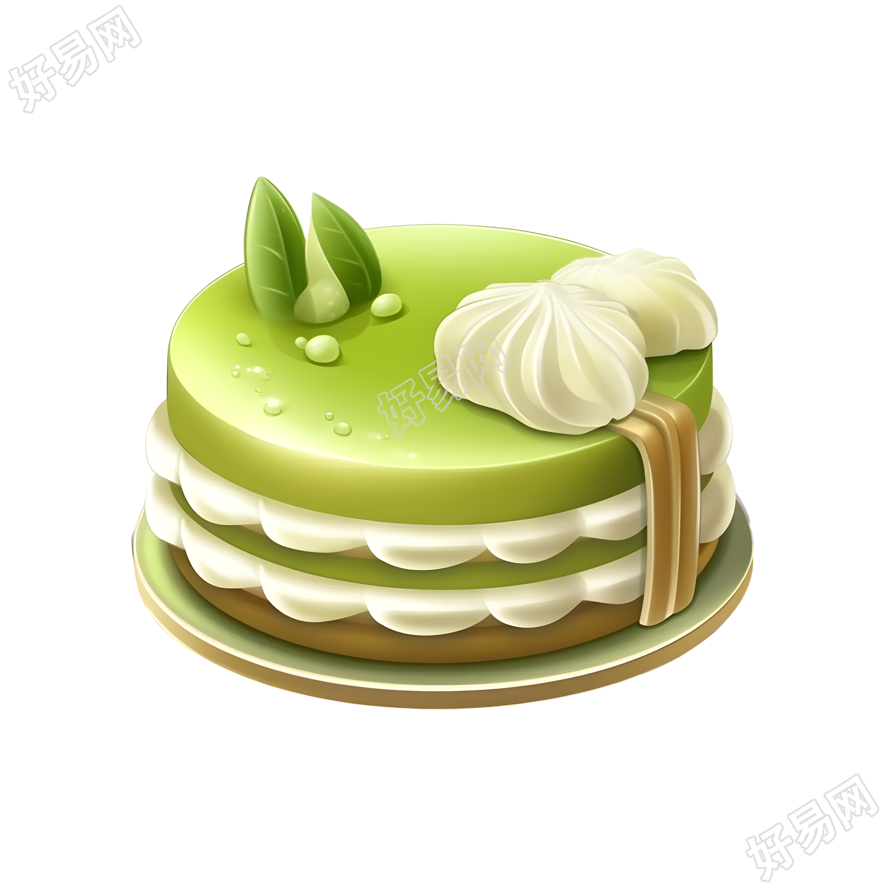 3D卡通抹茶糕点PNG元素