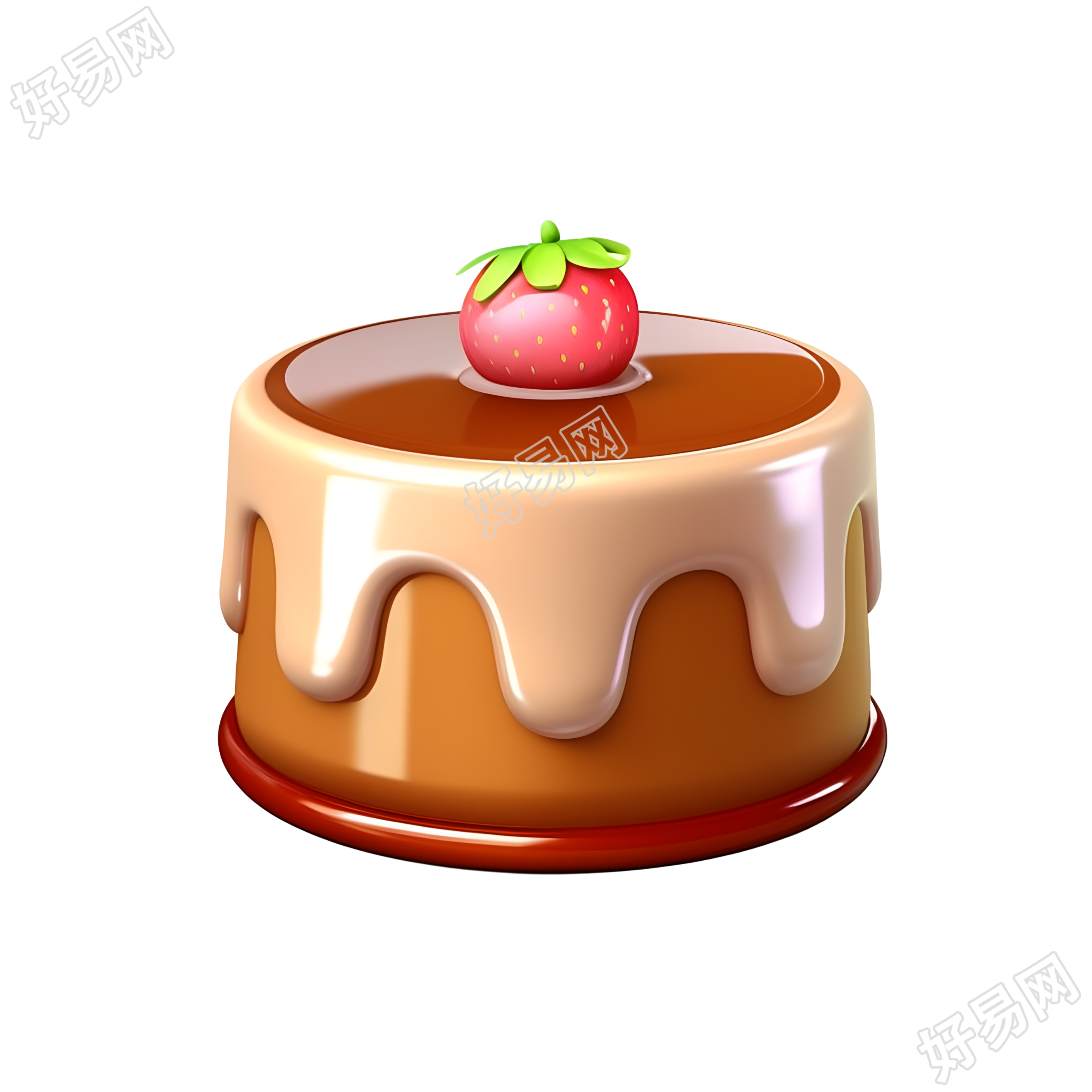 3D卡通草莓小蛋糕商用插画