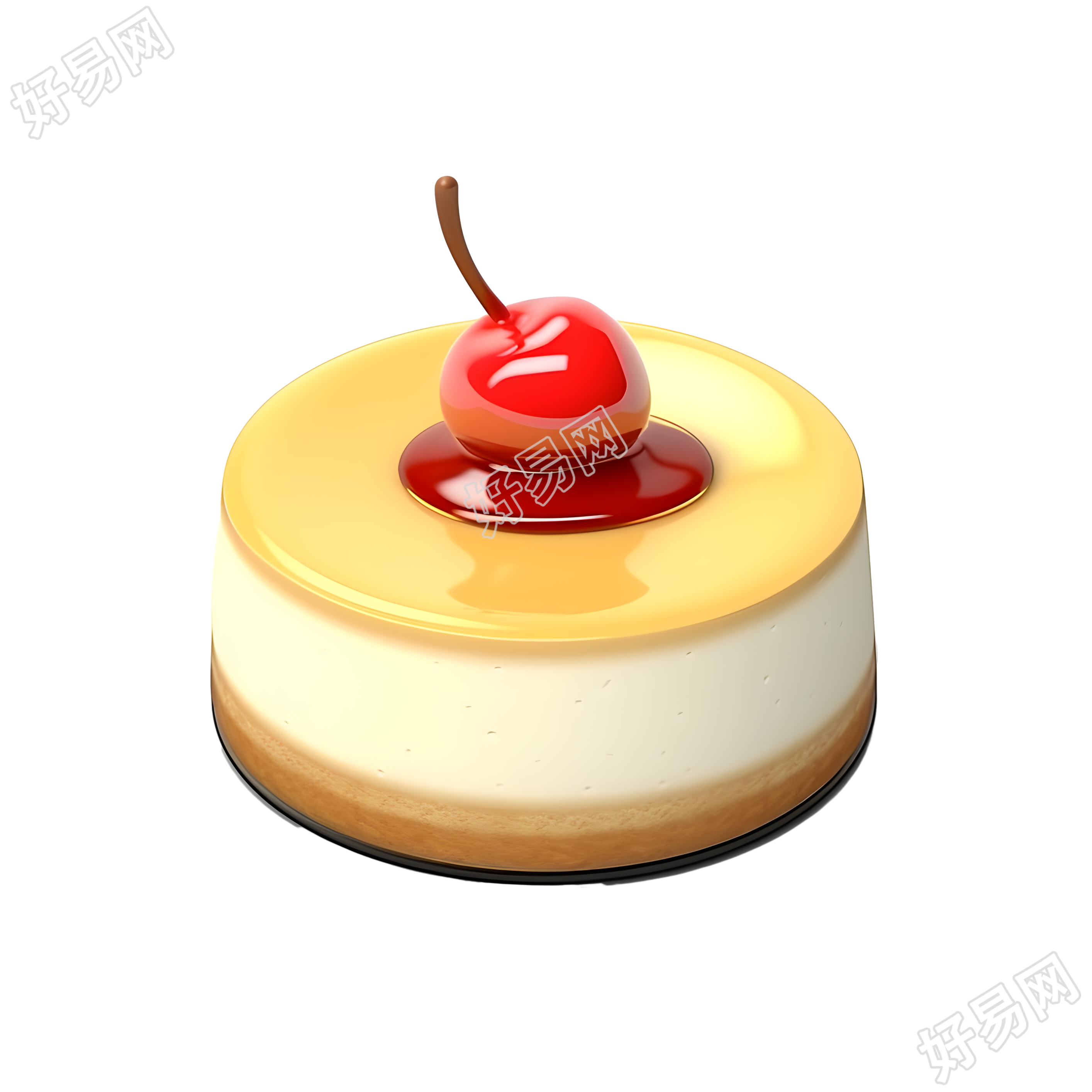 樱桃布丁可口甜点3D插图
