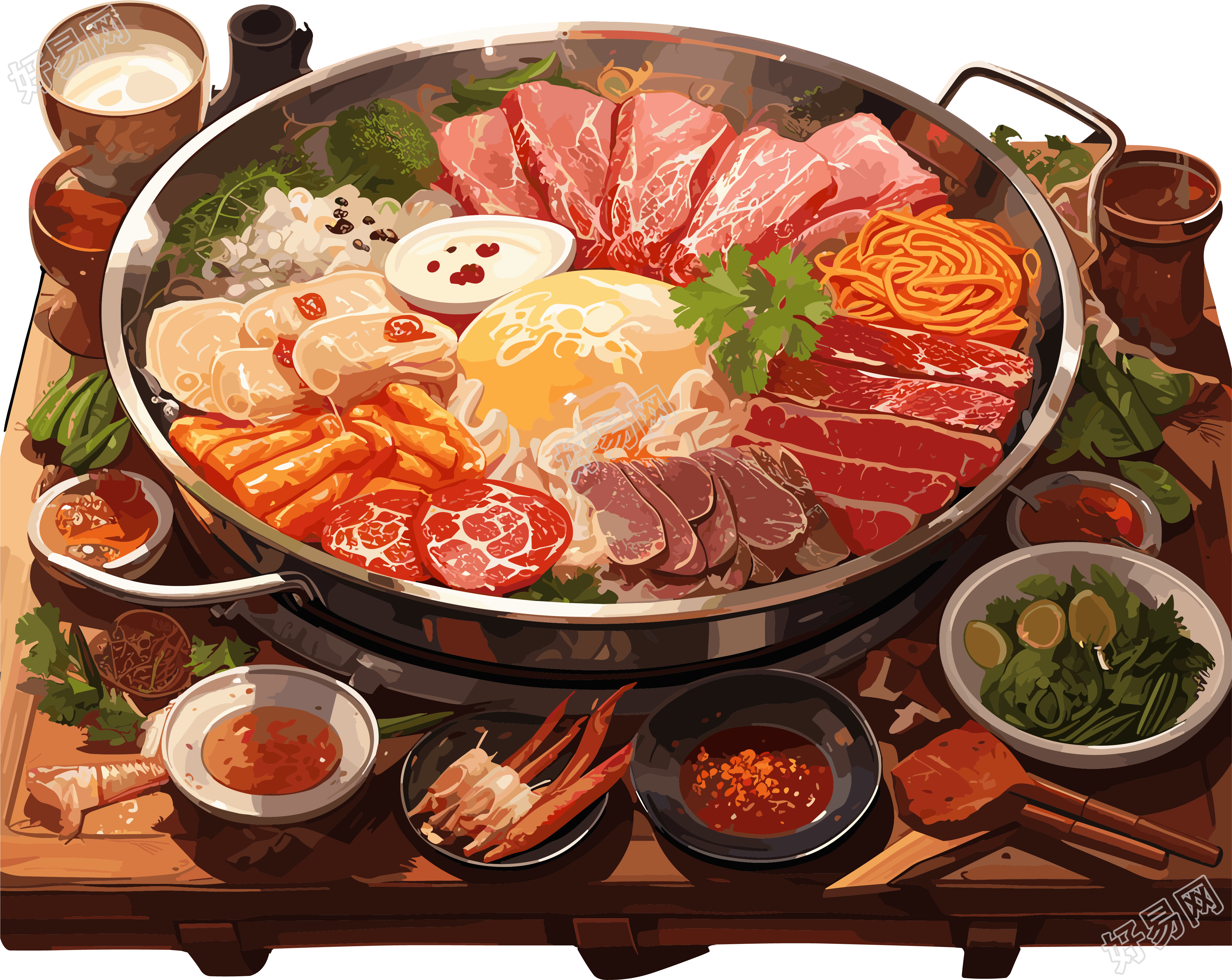 牛肉火锅透明背景插画