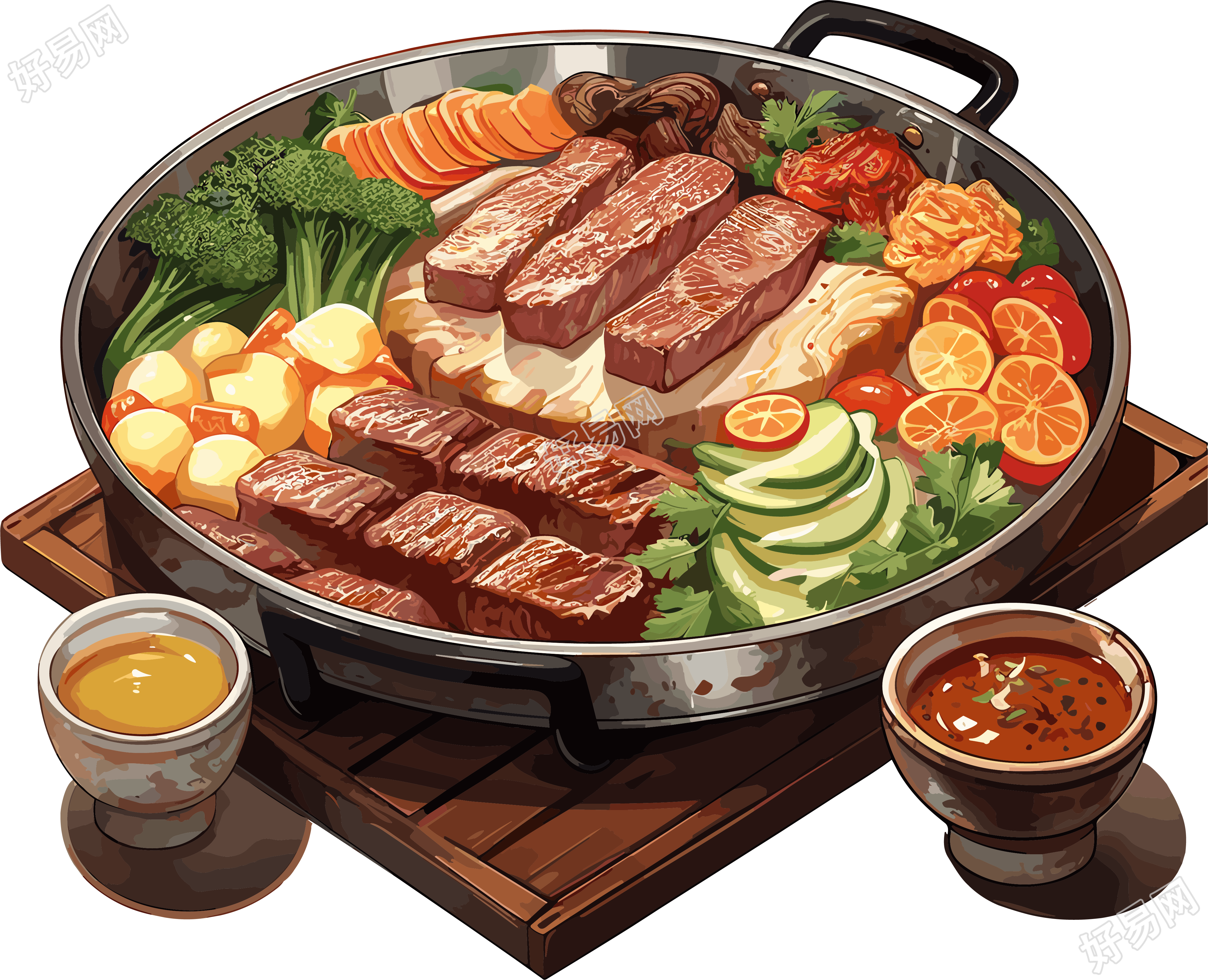 卡通饱和色火锅插画素材
