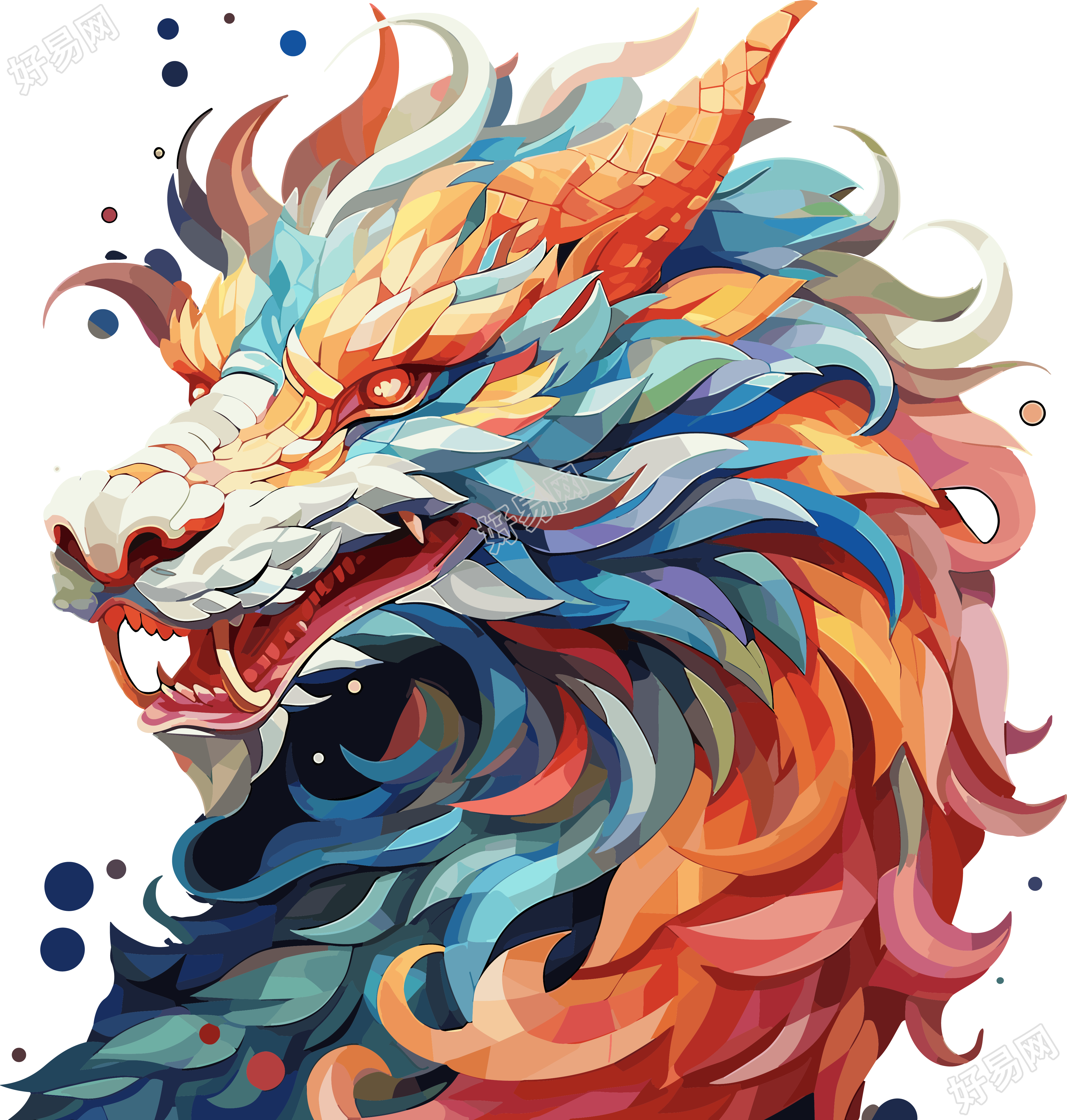 彩色抽象龙头图案PNG素材
