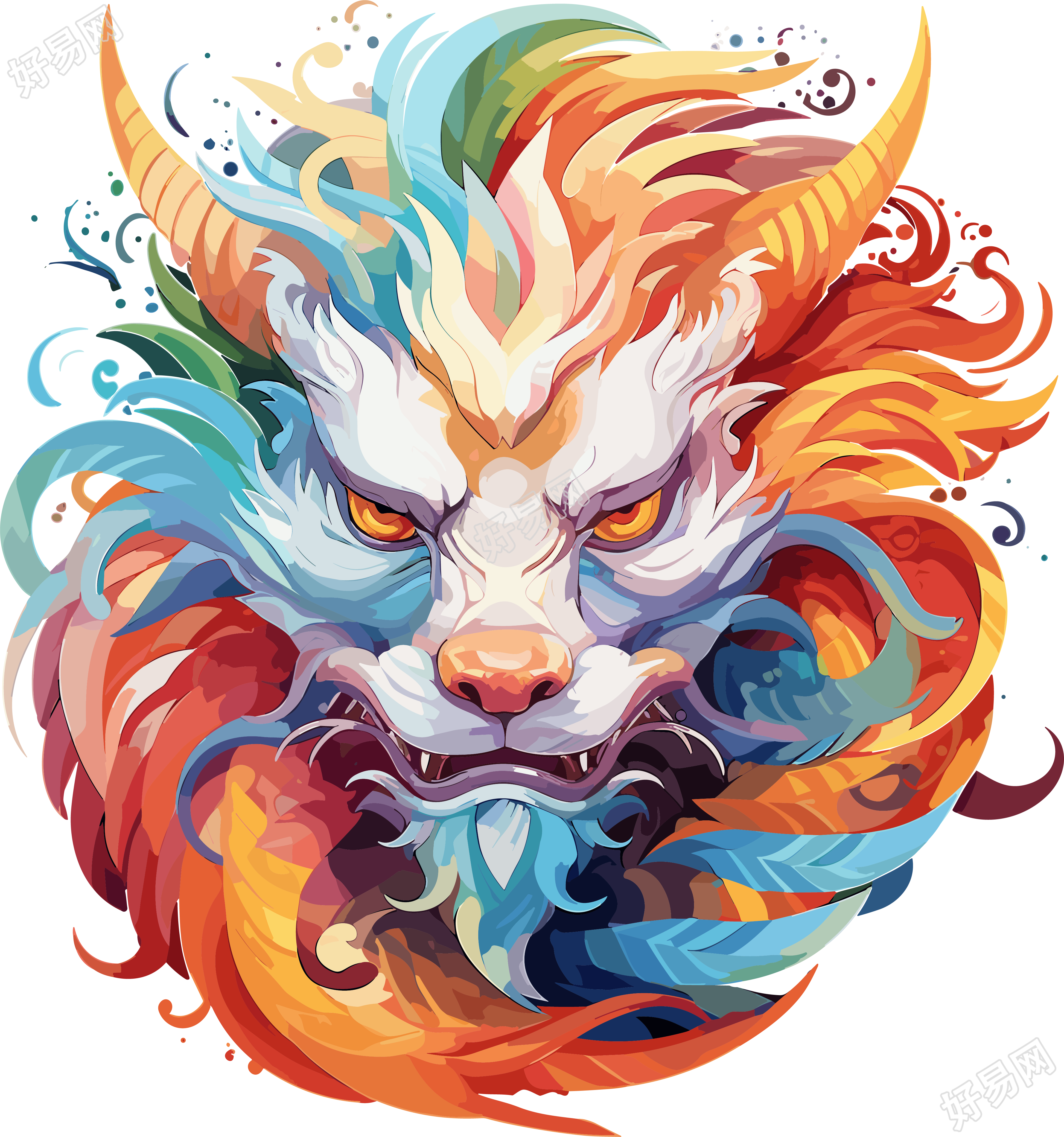 彩虹色龙头插画设计素材