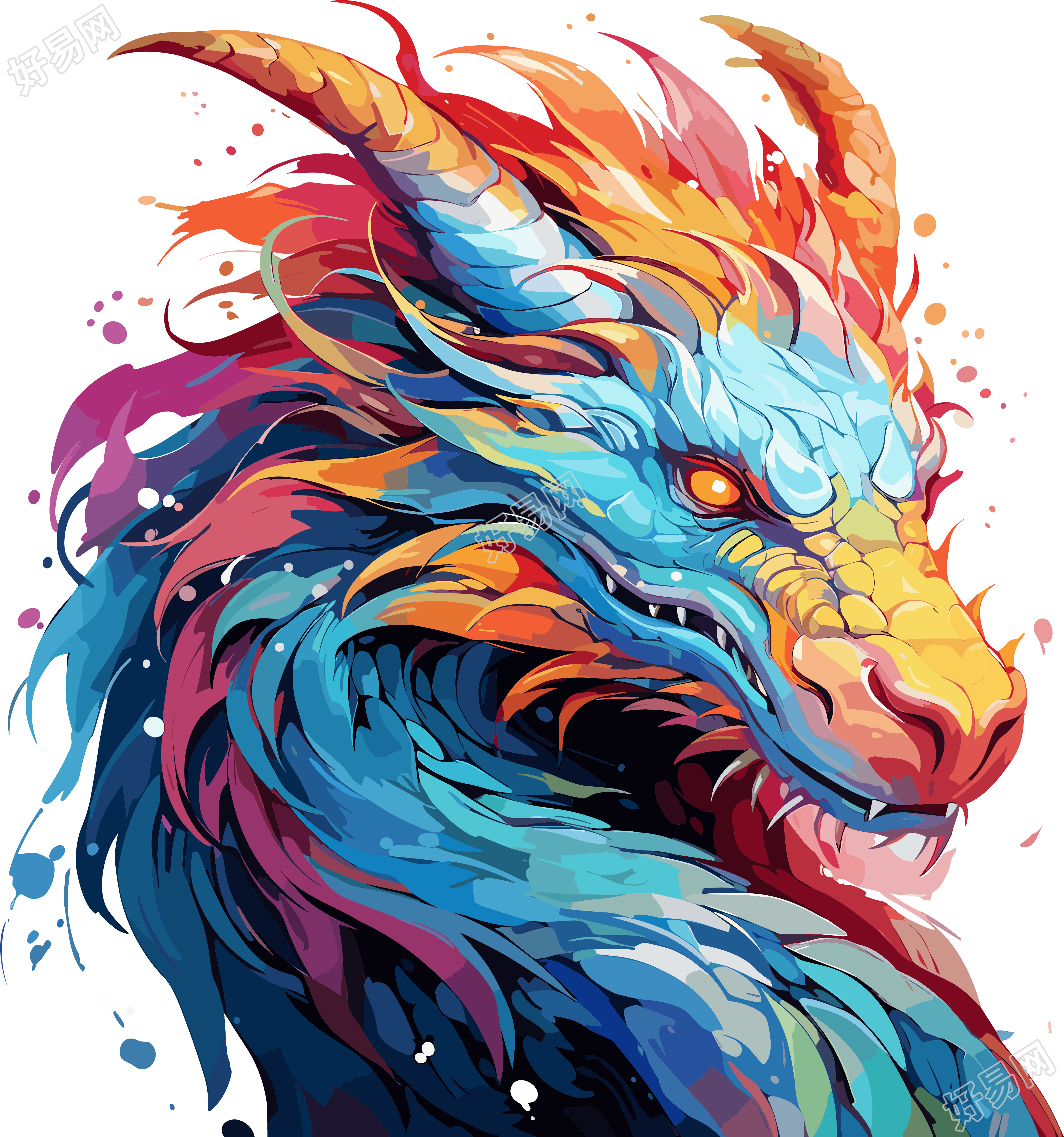 缤纷抽象龙头插画设计元素