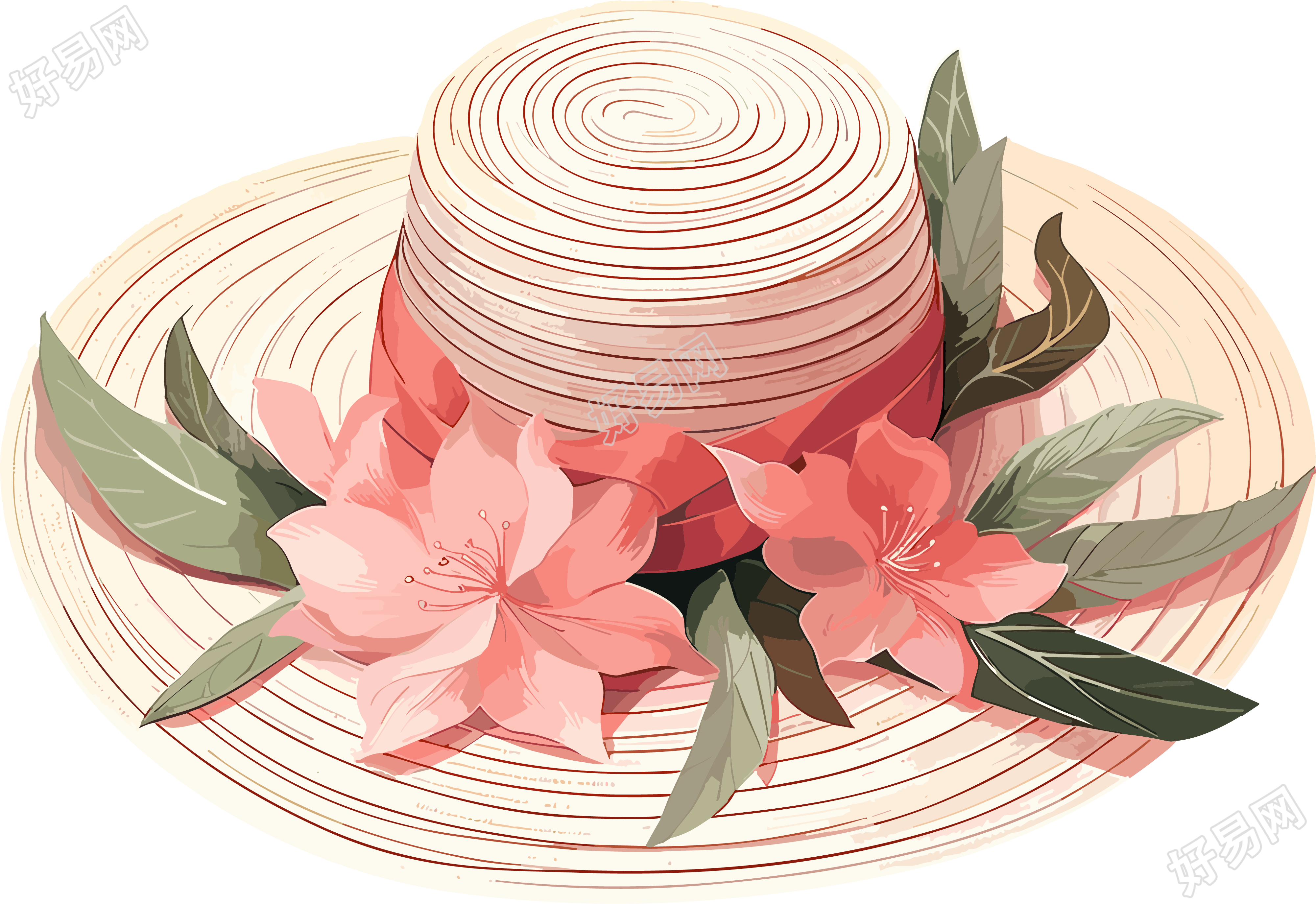 美丽的太阳帽装饰着花朵插画素材