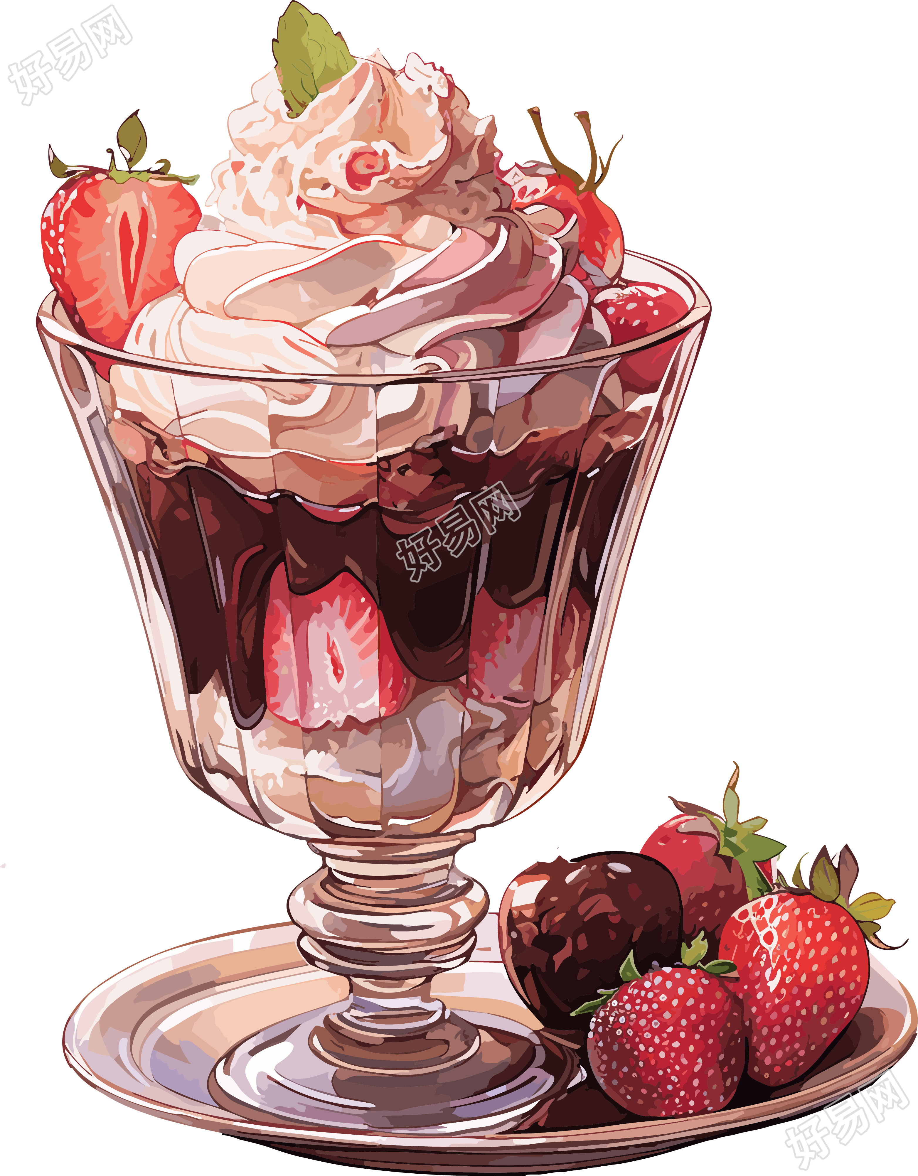 美味小吃巧克力草莓冰淇淋图形素材