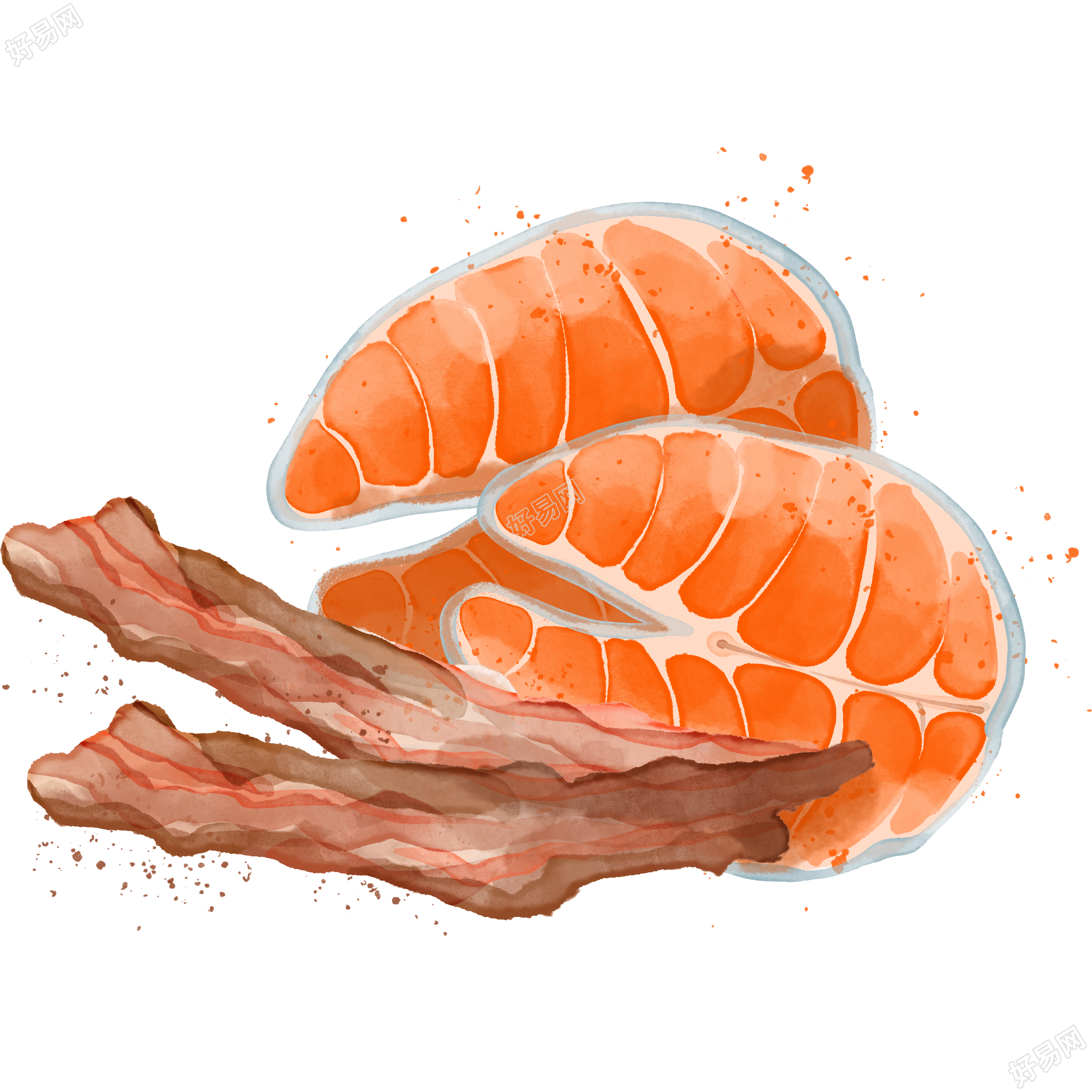 透明背景美味的三文鱼培根插画