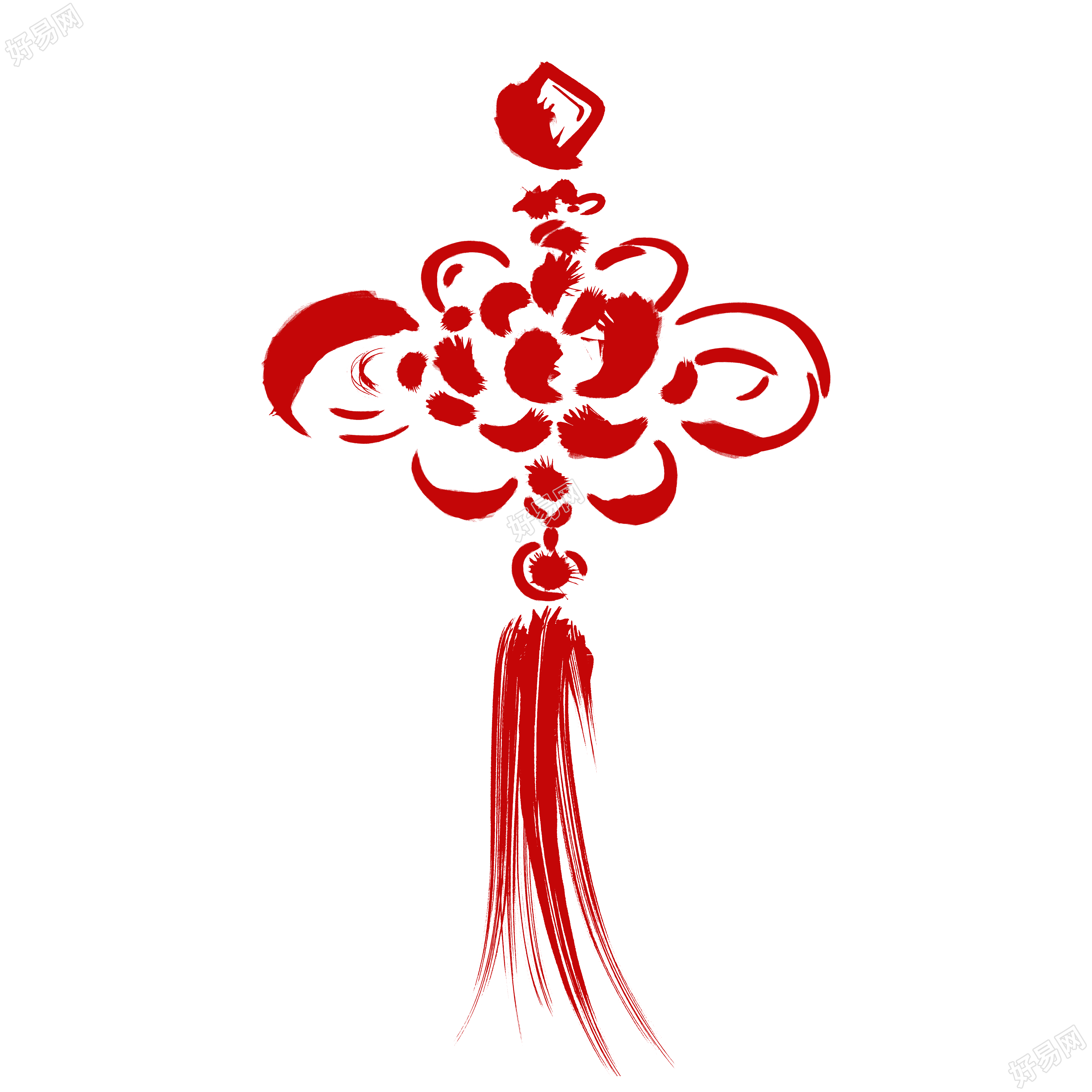 水墨风国庆节红色如意结插画素材