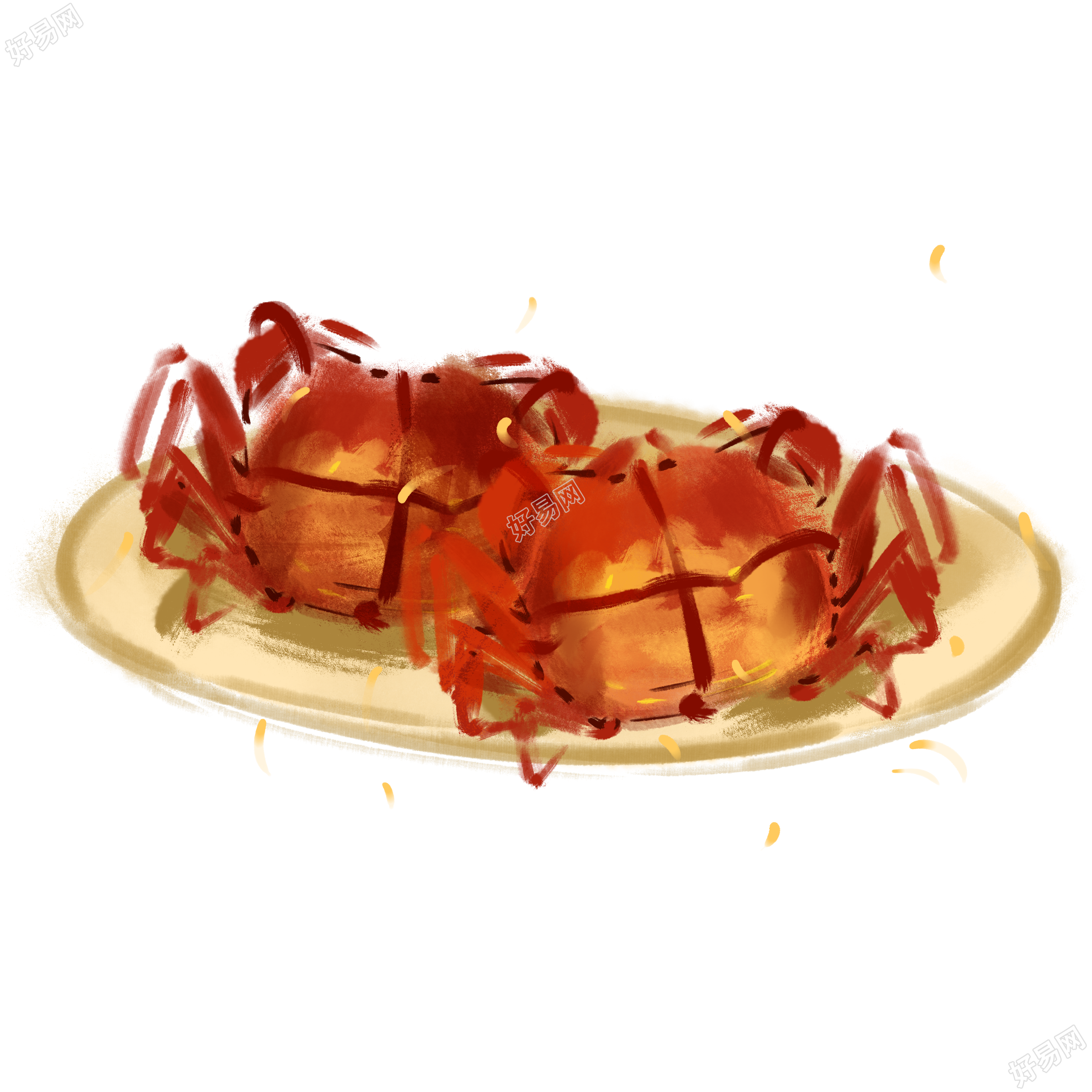 手绘美味的螃蟹你好十月插画