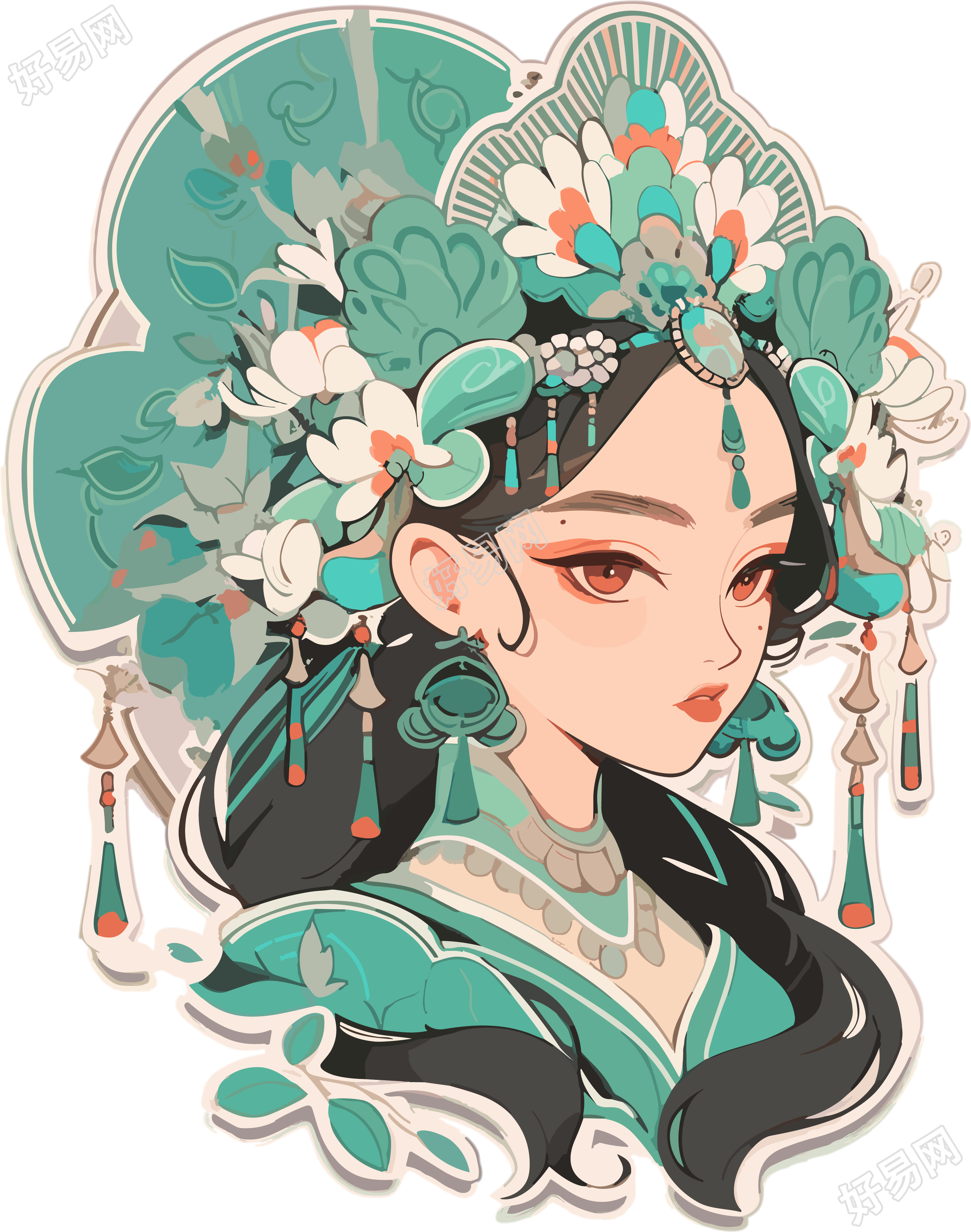 红蓝色女孩头饰装饰品 PNG 图形素材