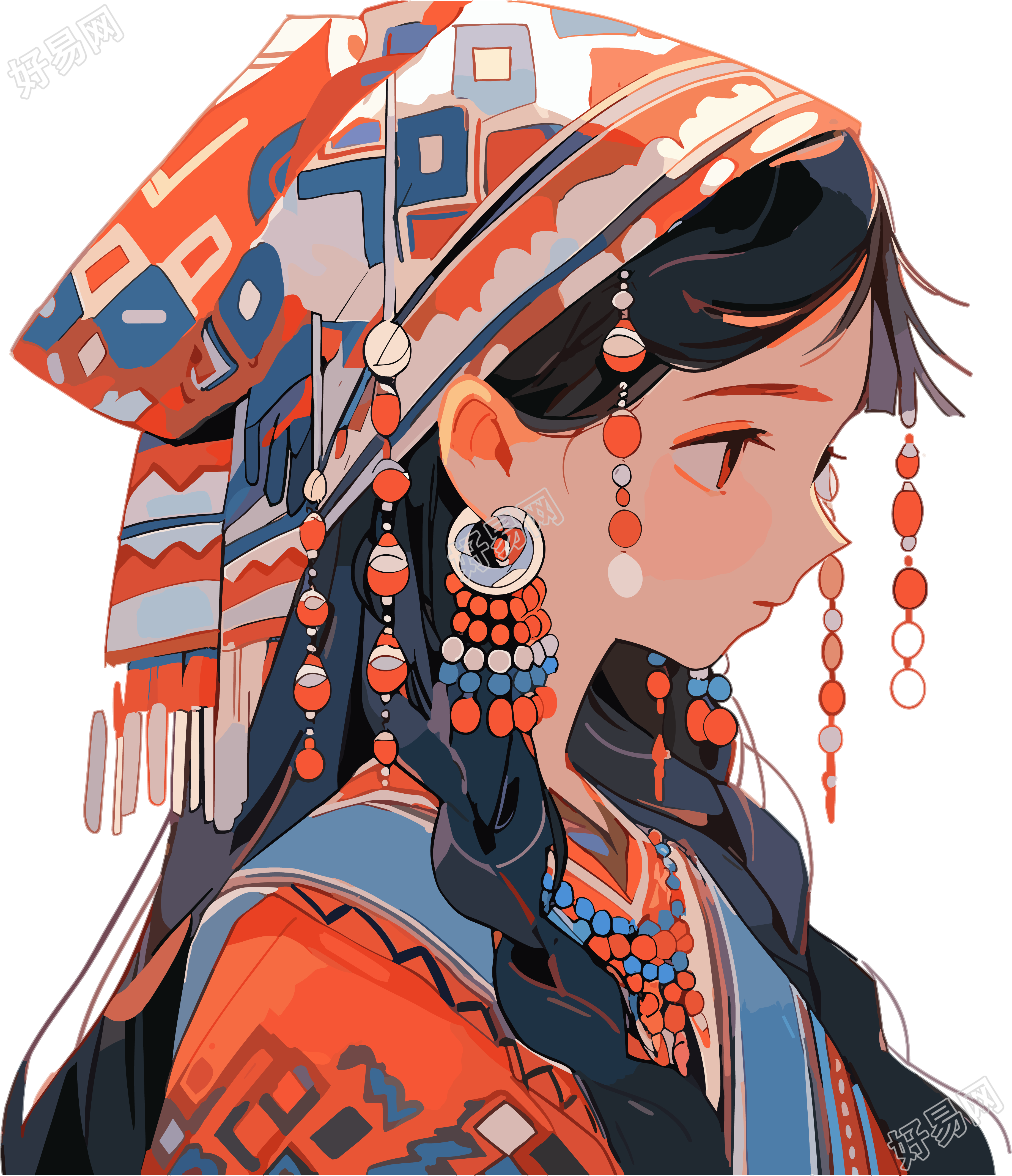 传统女性佩戴传统珠宝的当代中国艺术作品