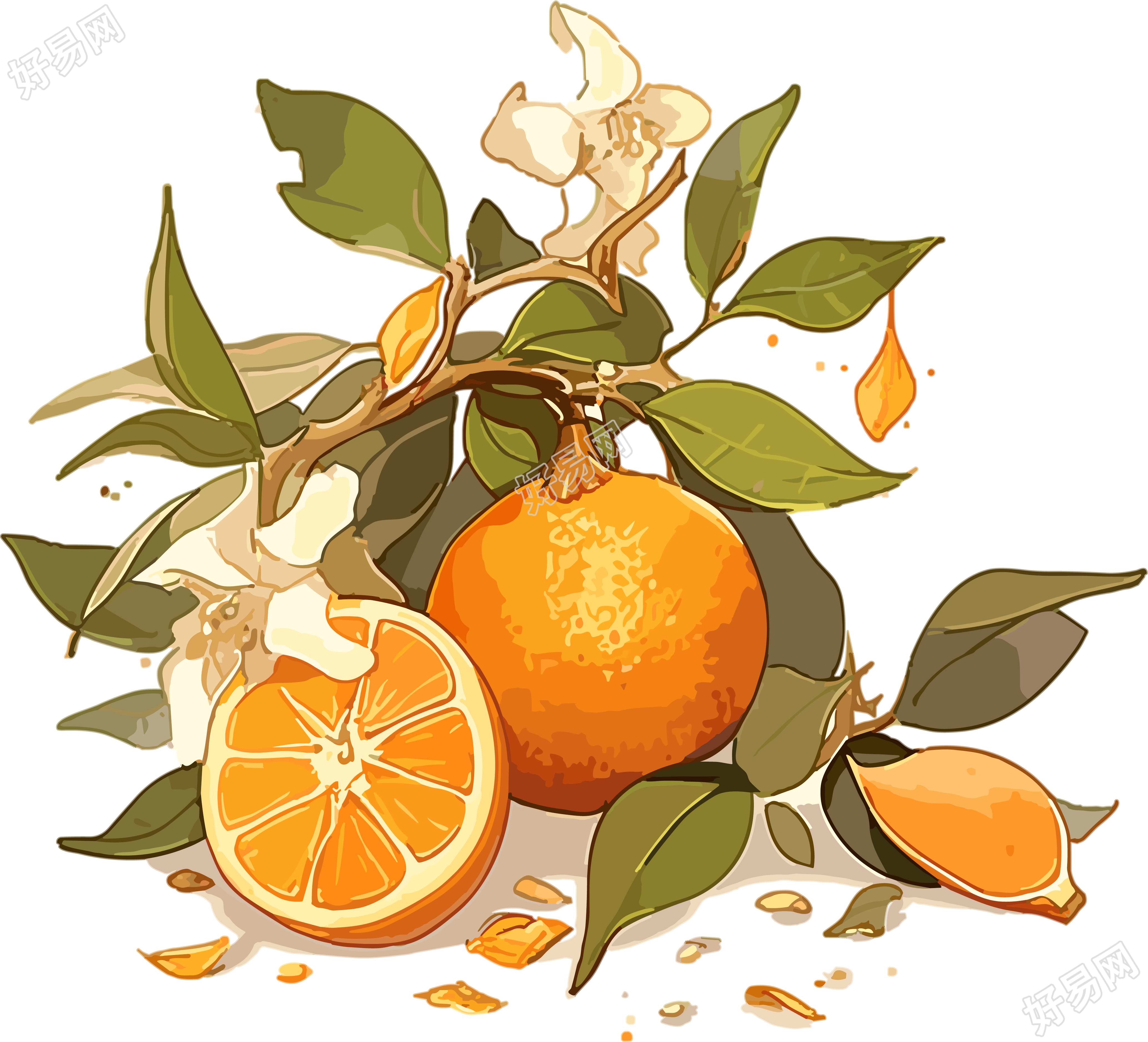 水果橙子素材插画
