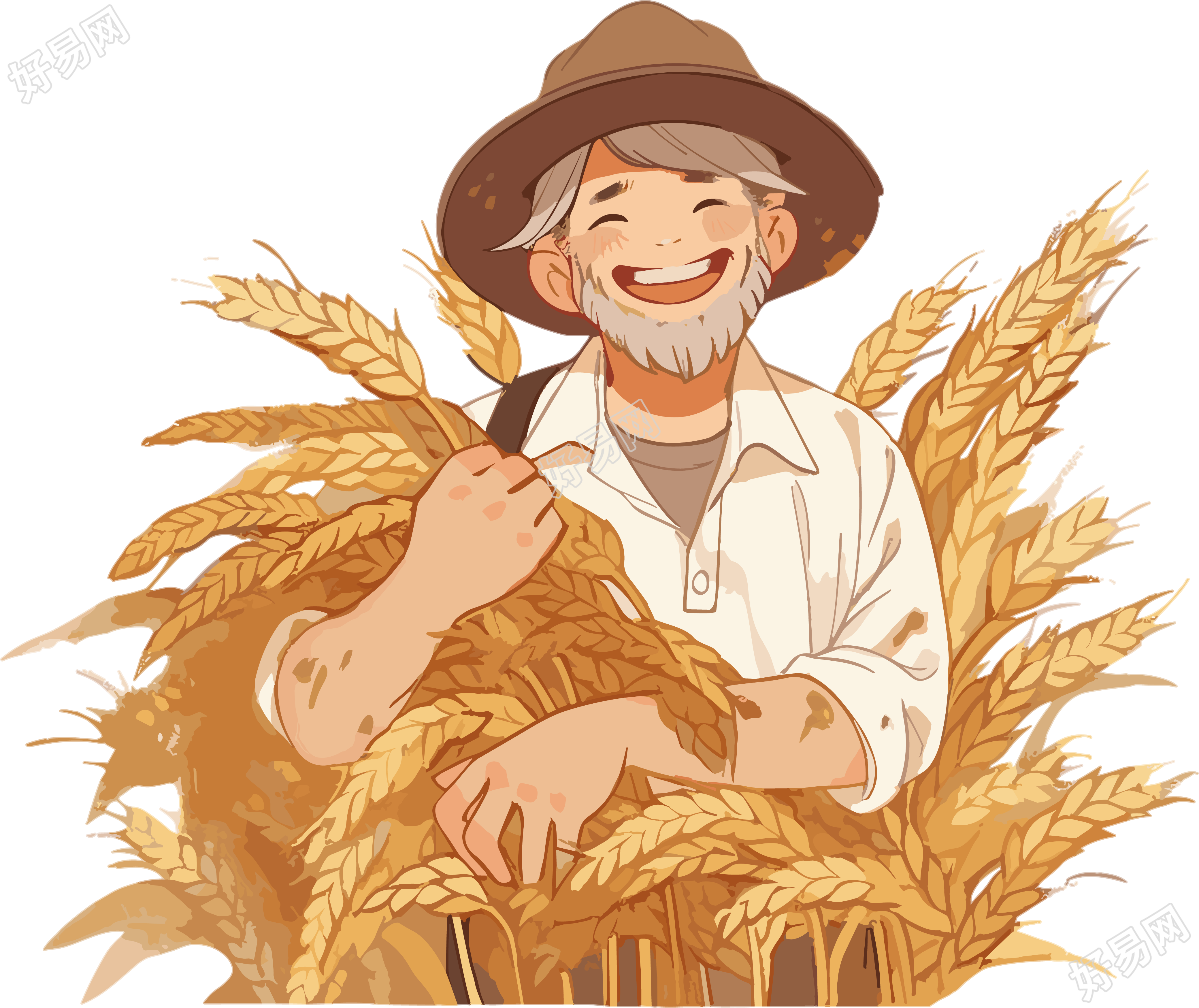中国风黄白色大米小麦素材PNG