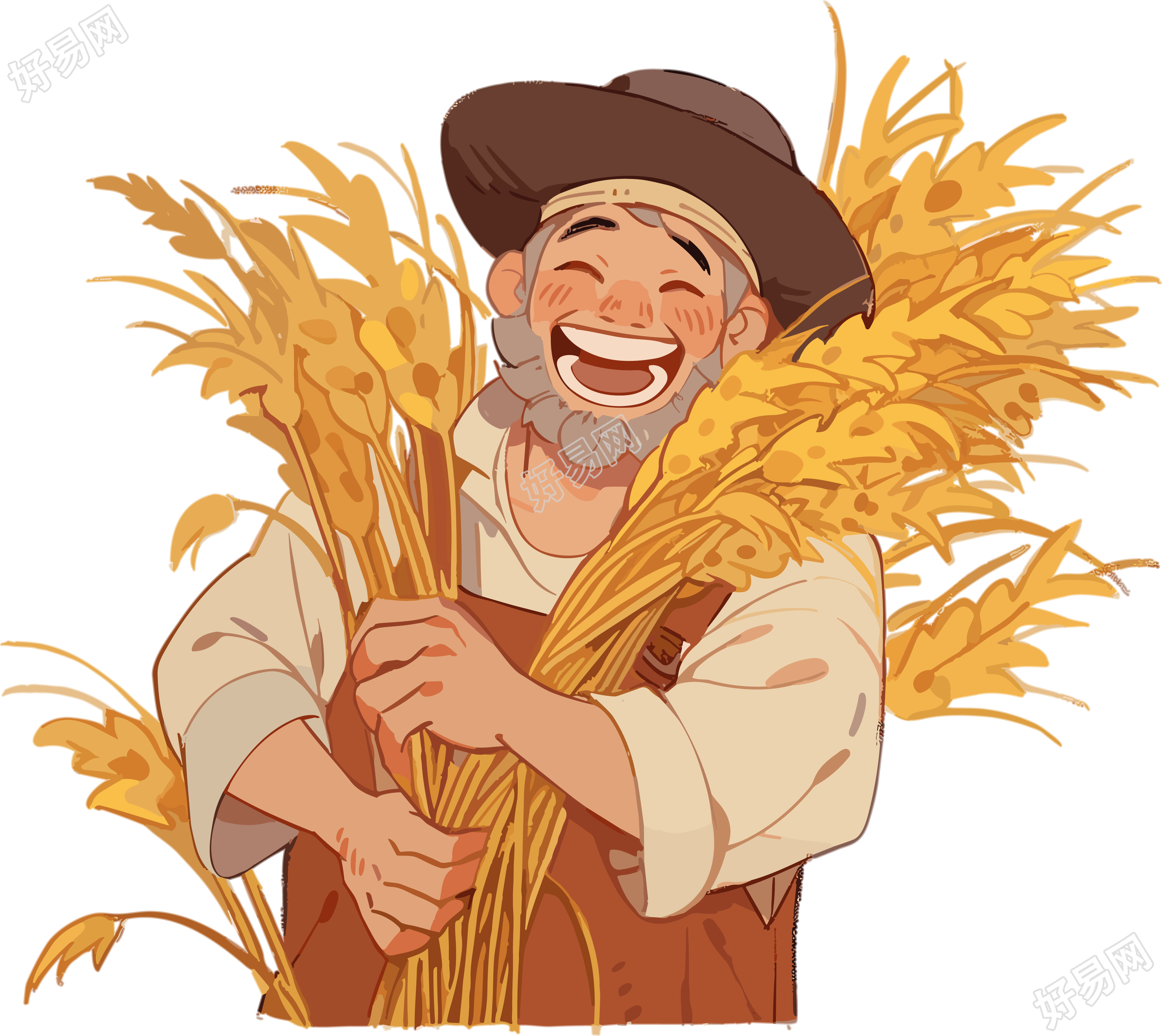 农民丰收稻谷小麦装饰背景PNG素材