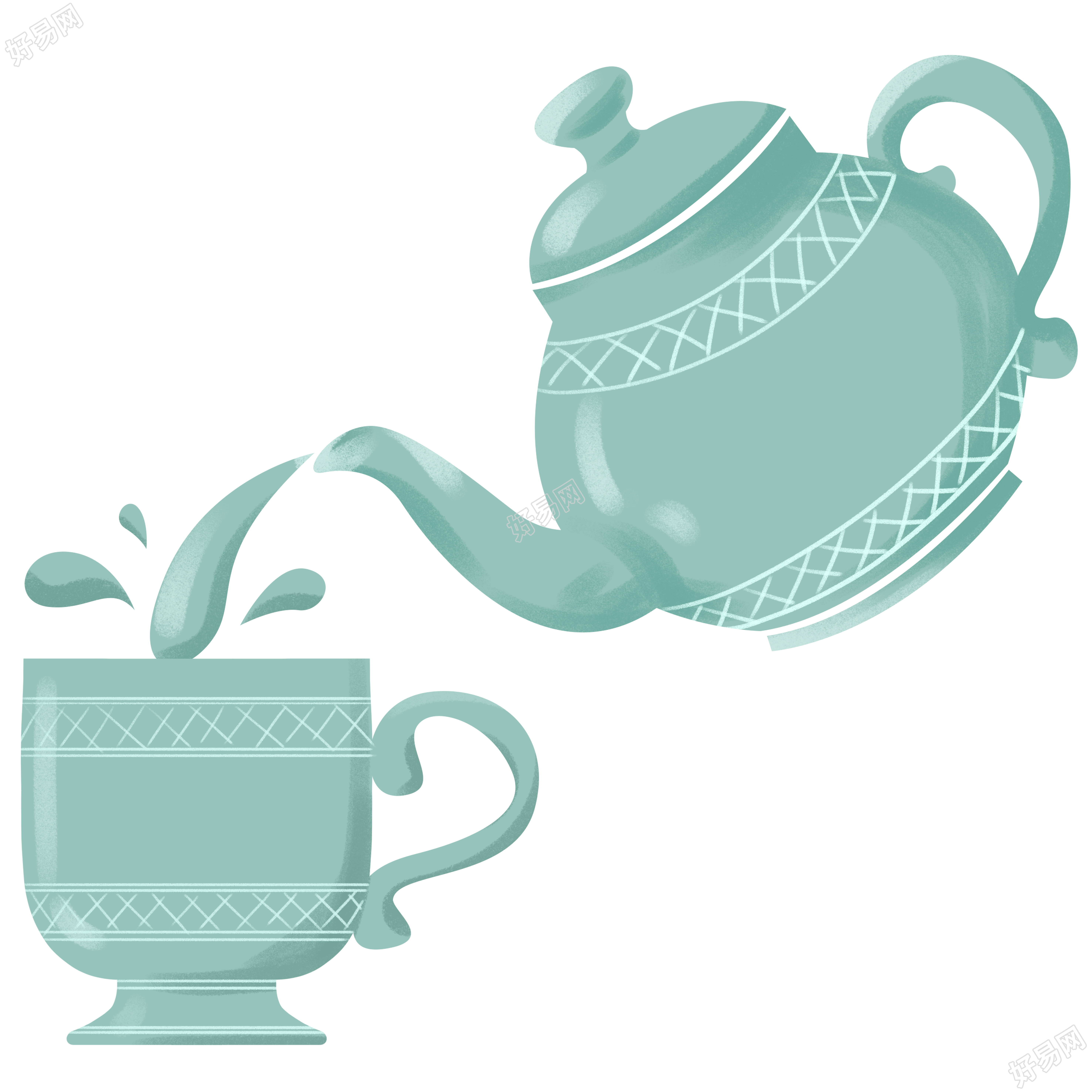 高清透明背景茶壶和茶杯PNG素材