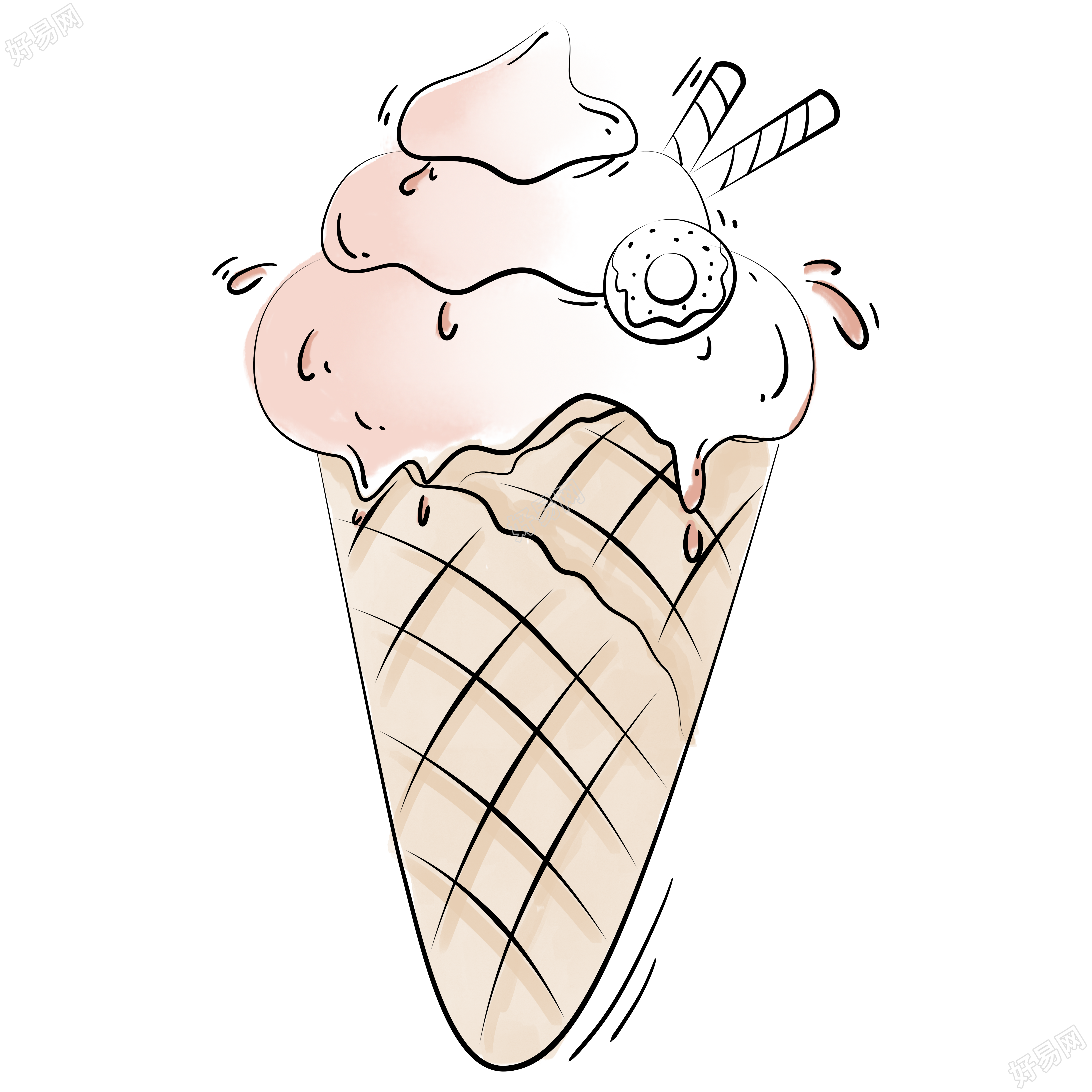 手绘奶油冰淇淋透明背景元素