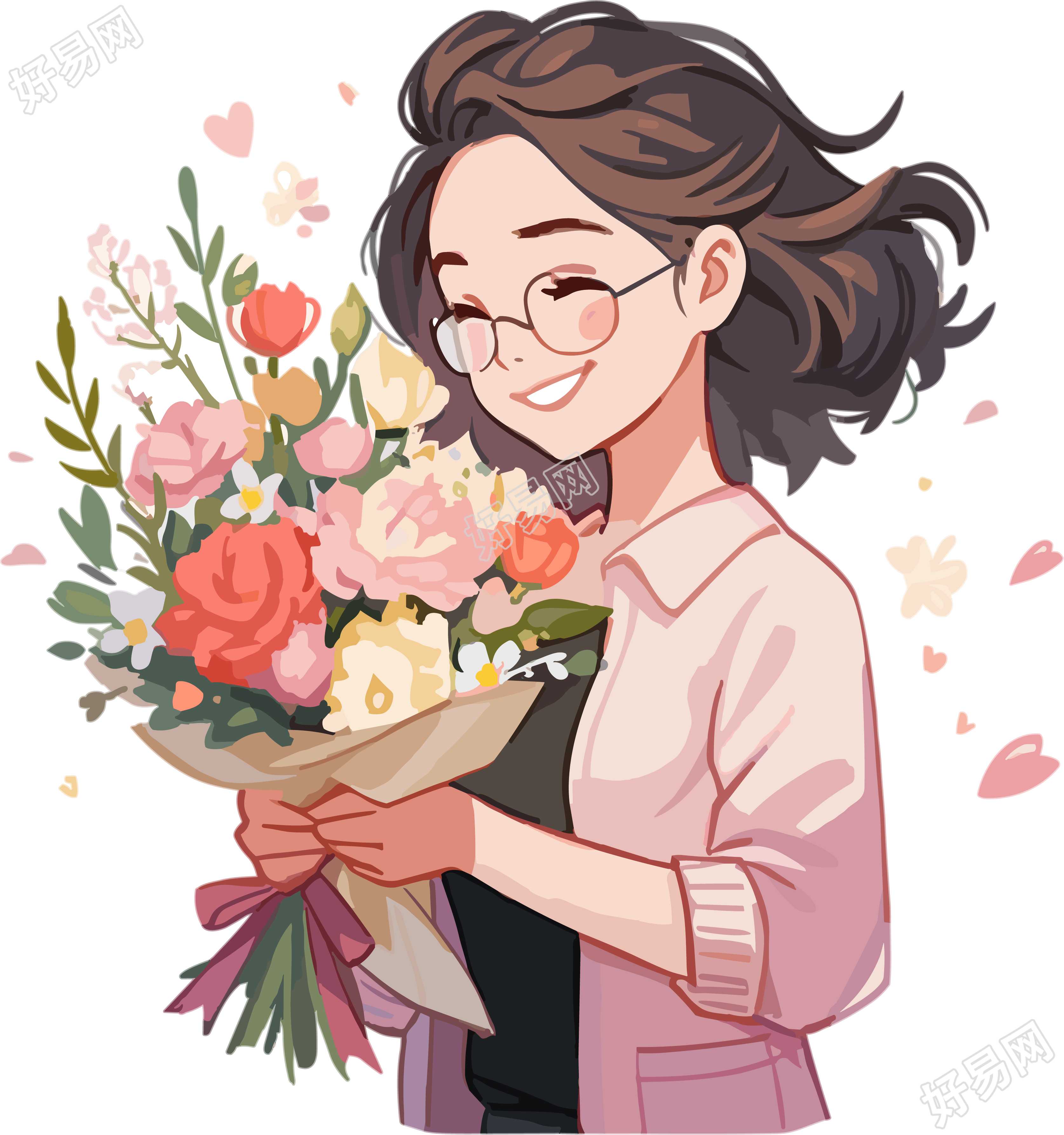 教师节女老师收到鲜花独特插画设计