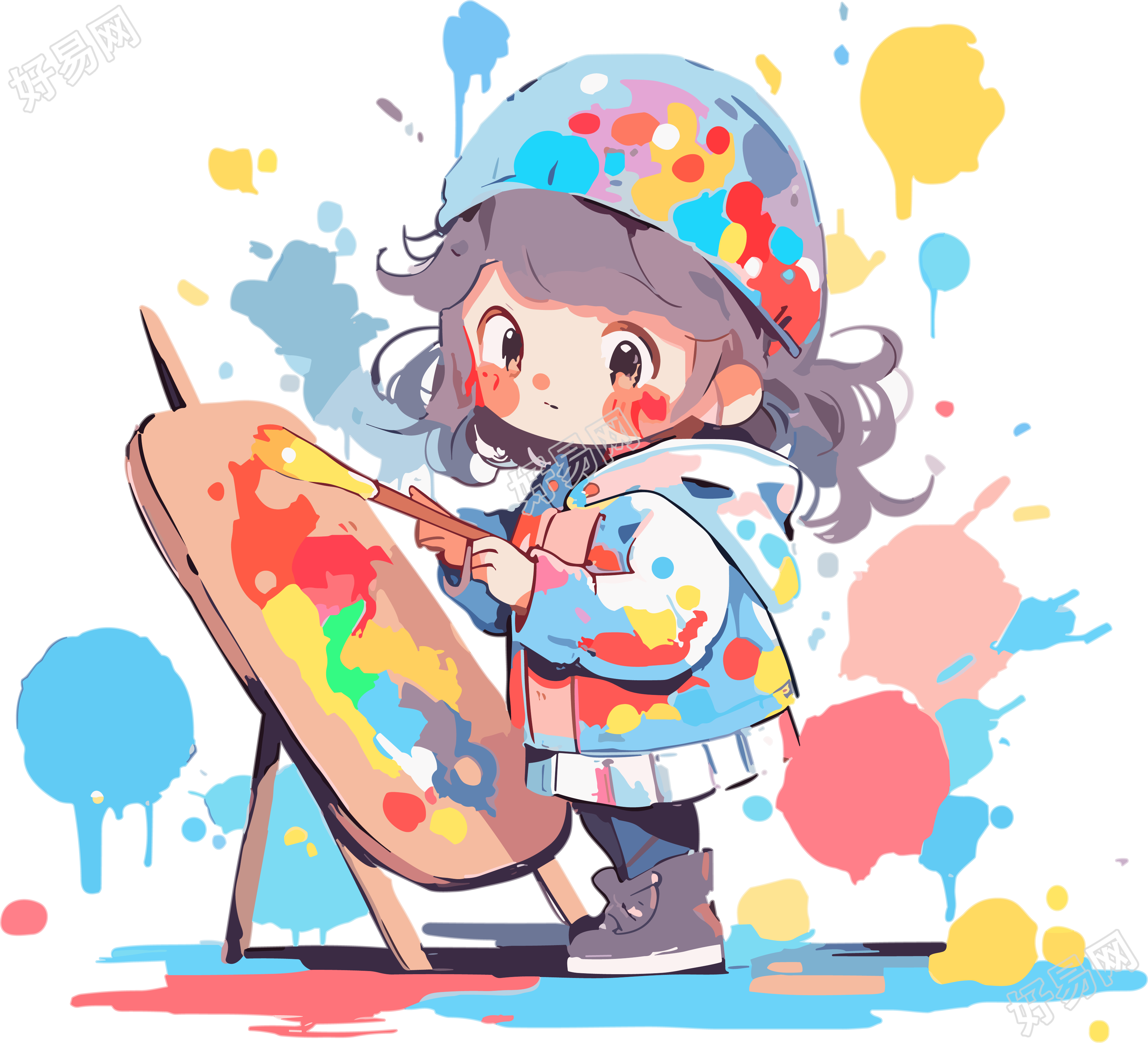 手绘插画涂鸦女孩PNG素材