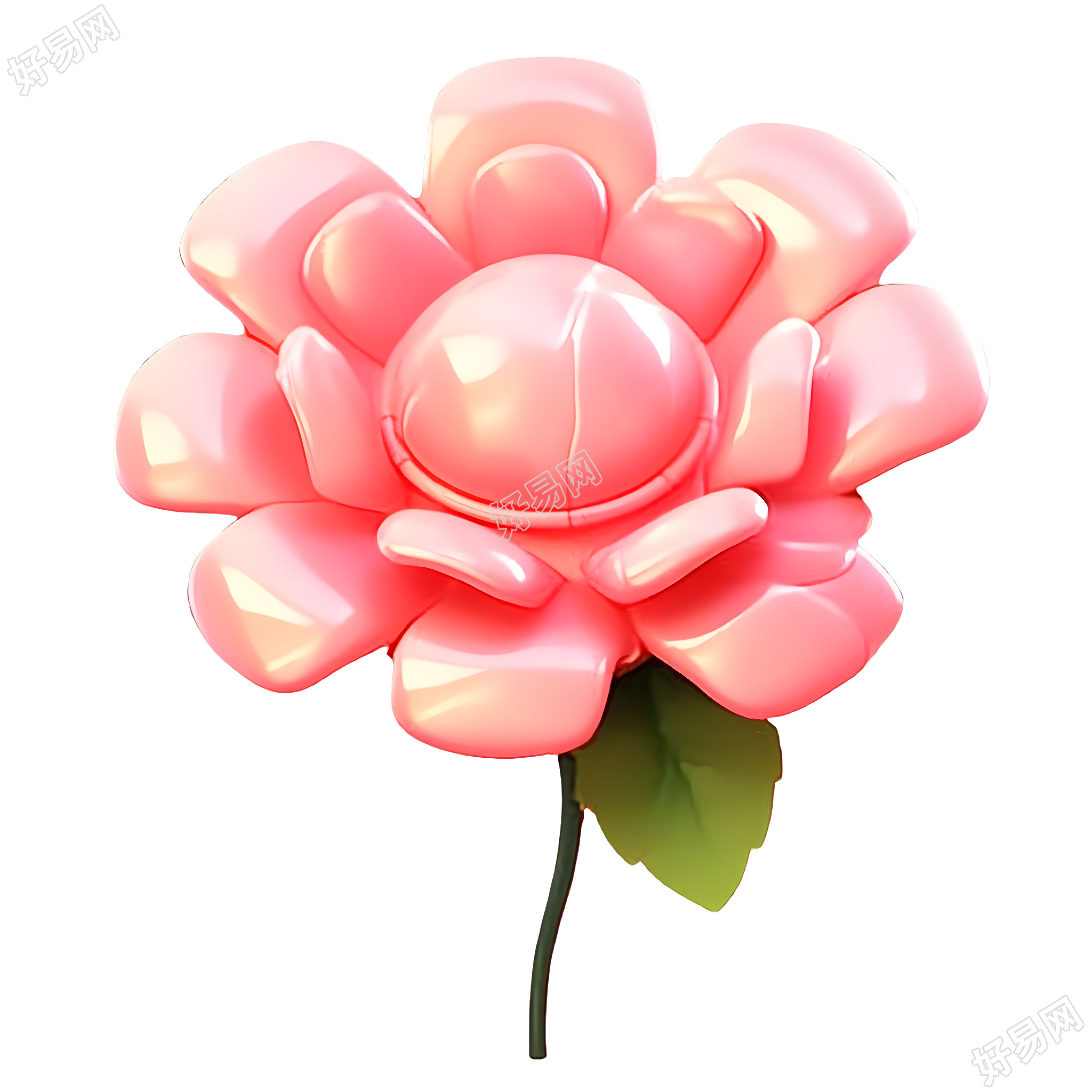 透明背景的3D玫瑰膨胀气球插画
