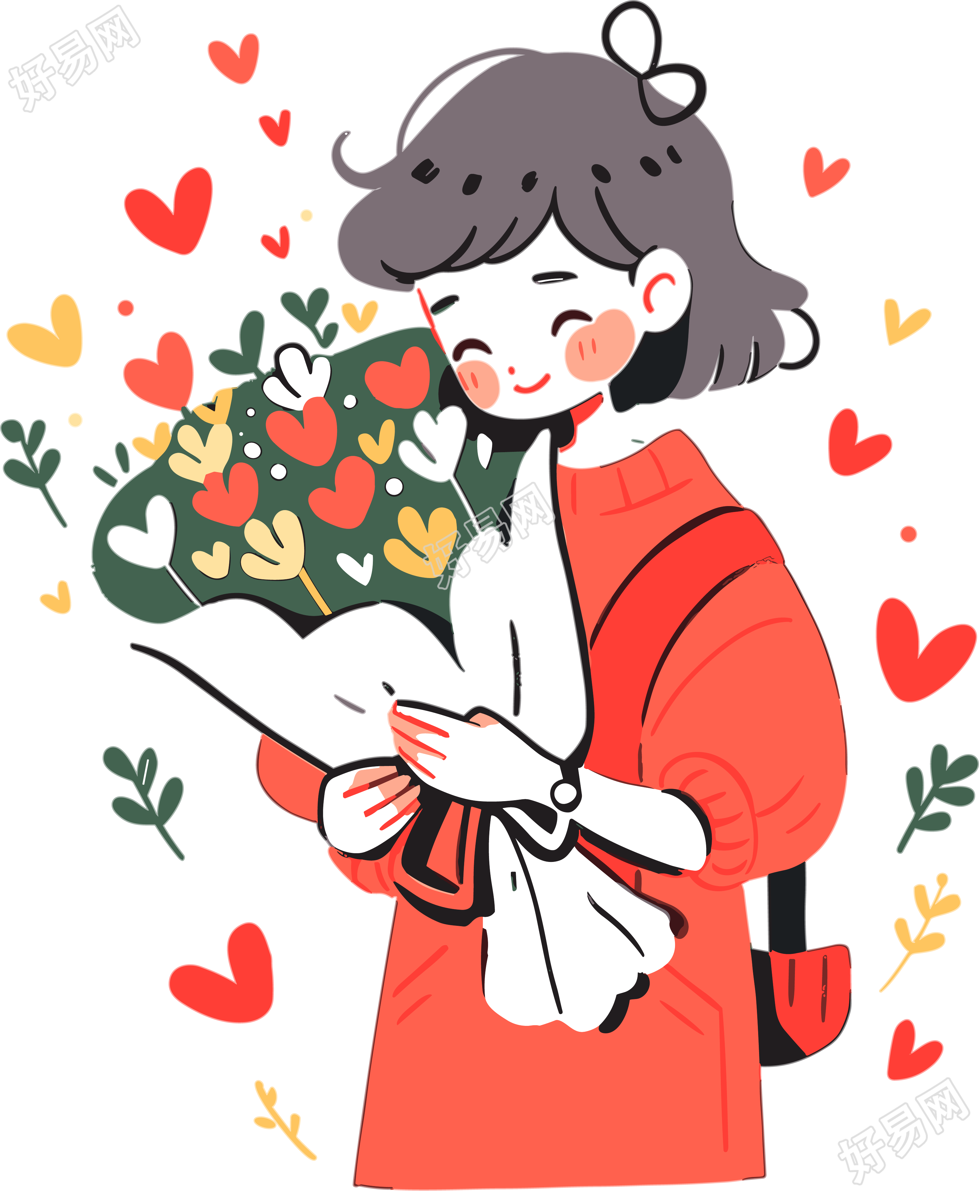 老师手持花束扁平风格插画