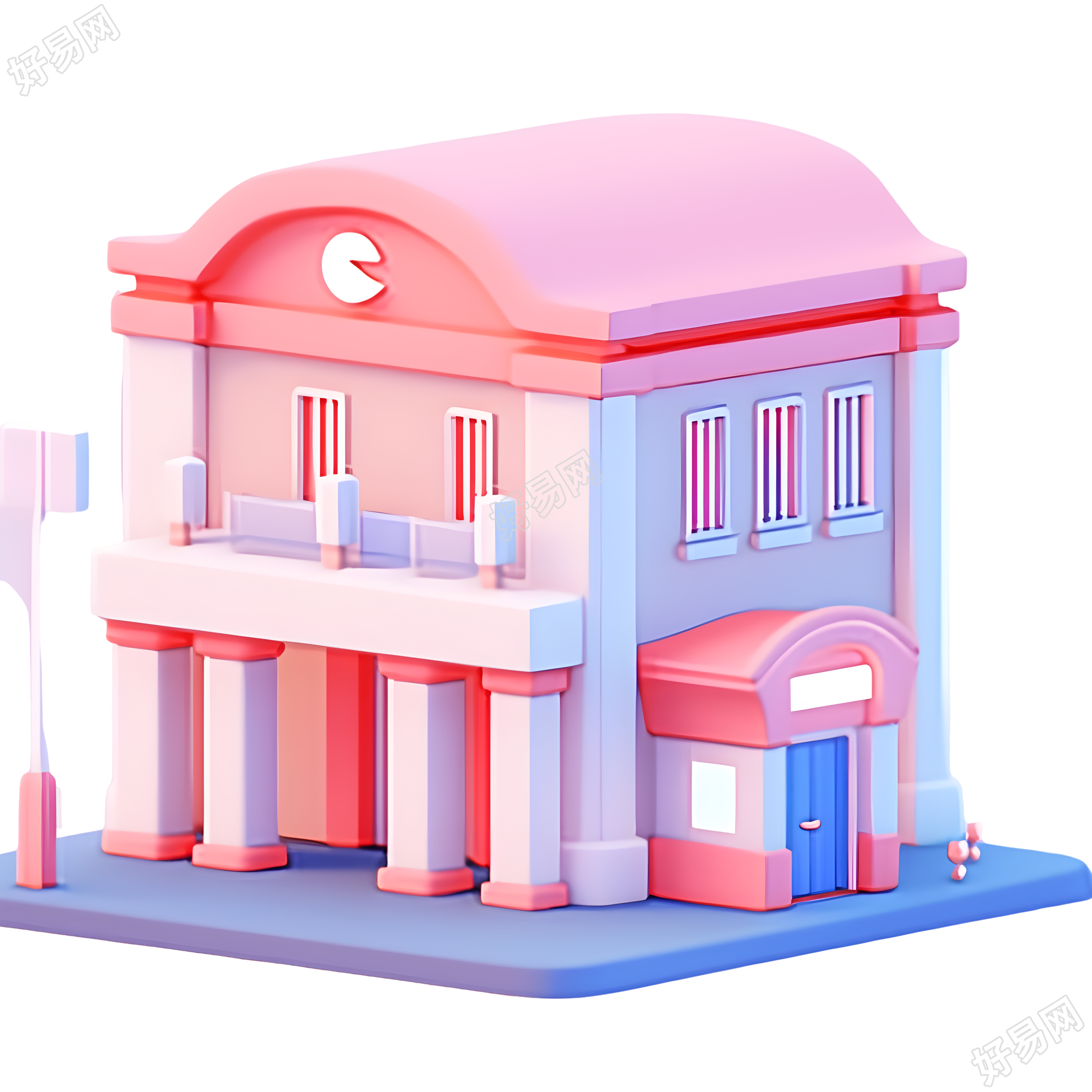 简约粉色银行建筑插图