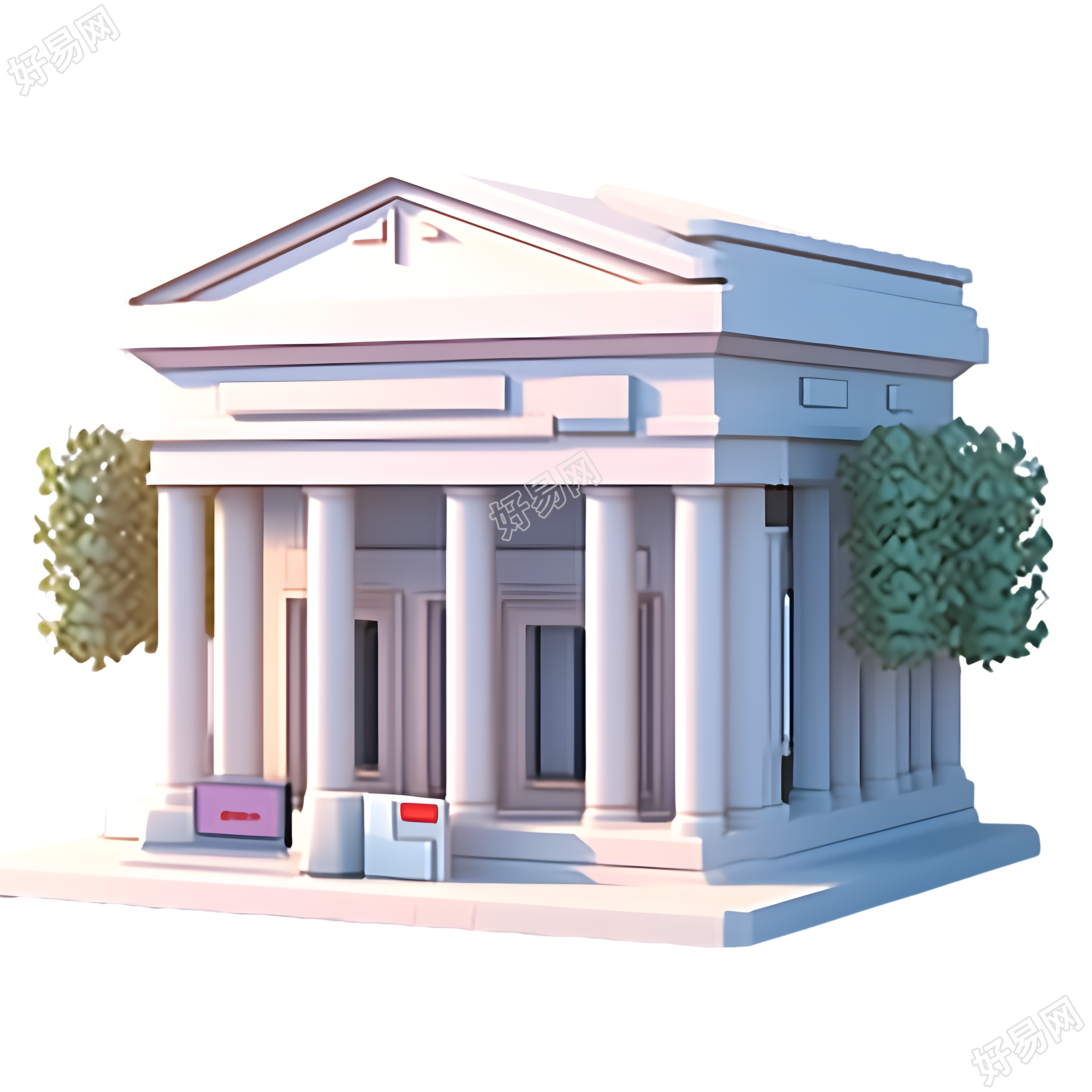 白色卡通银行建筑PNG插画