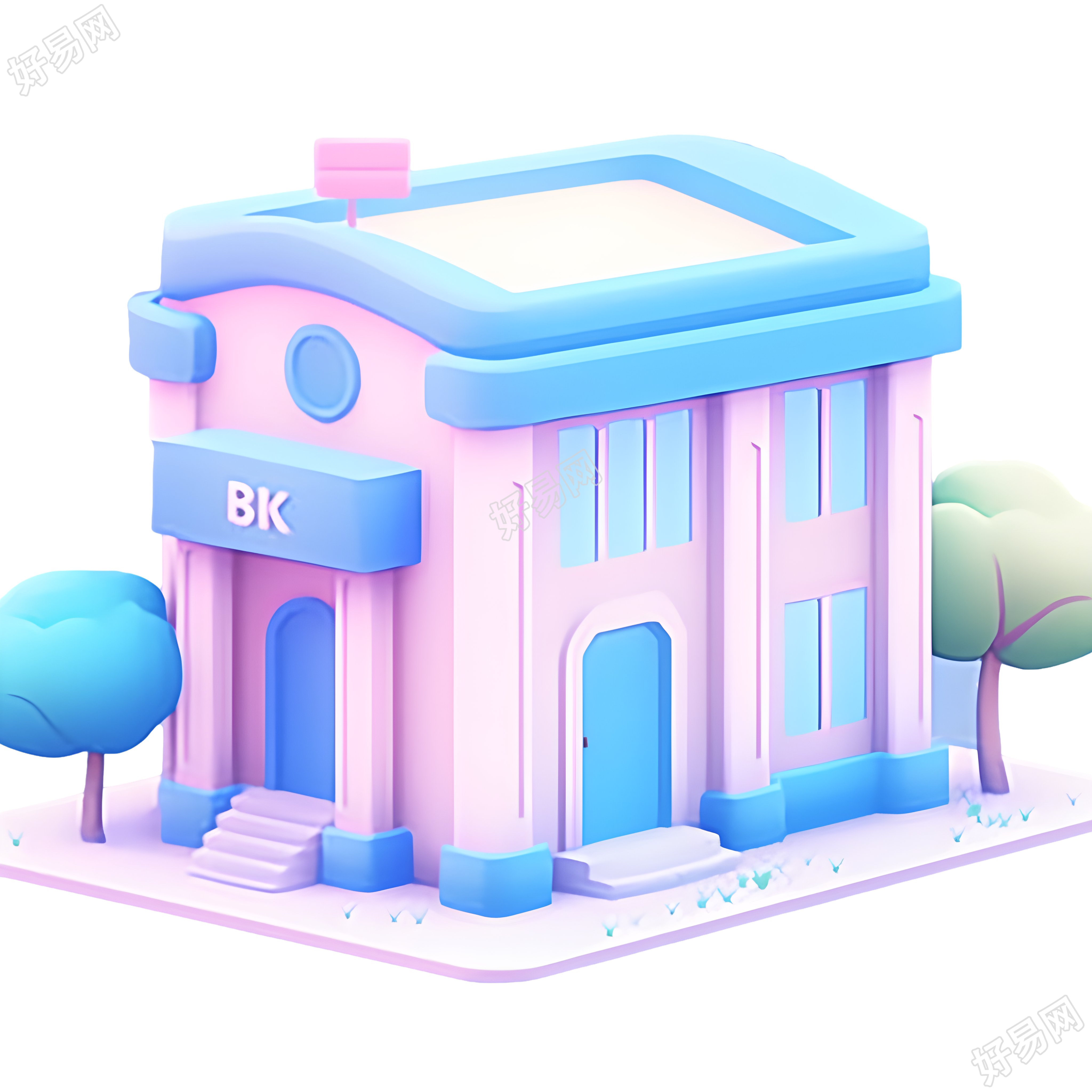 银行建筑粉蓝色图形素材