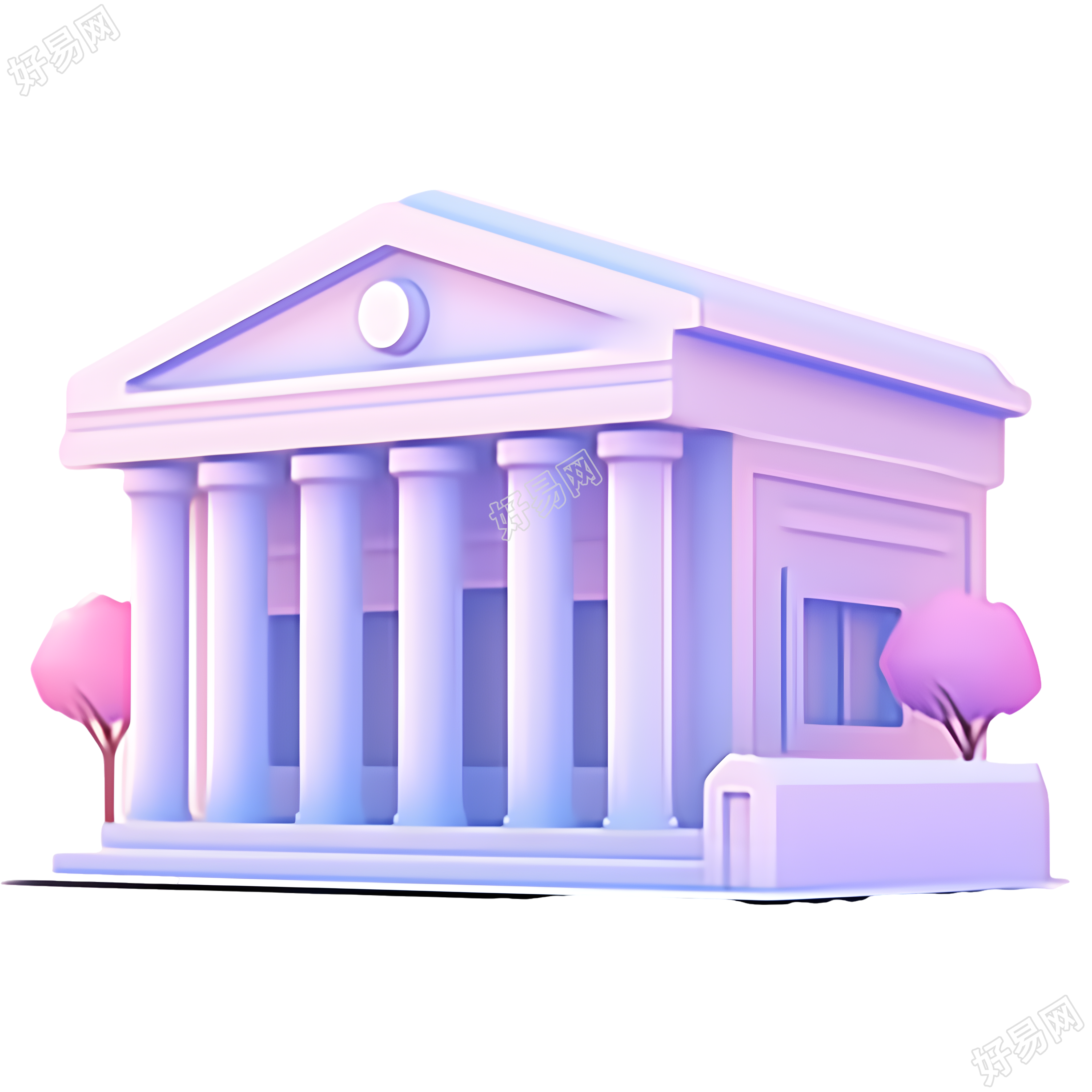 粉紫色渐变的银行建筑插图