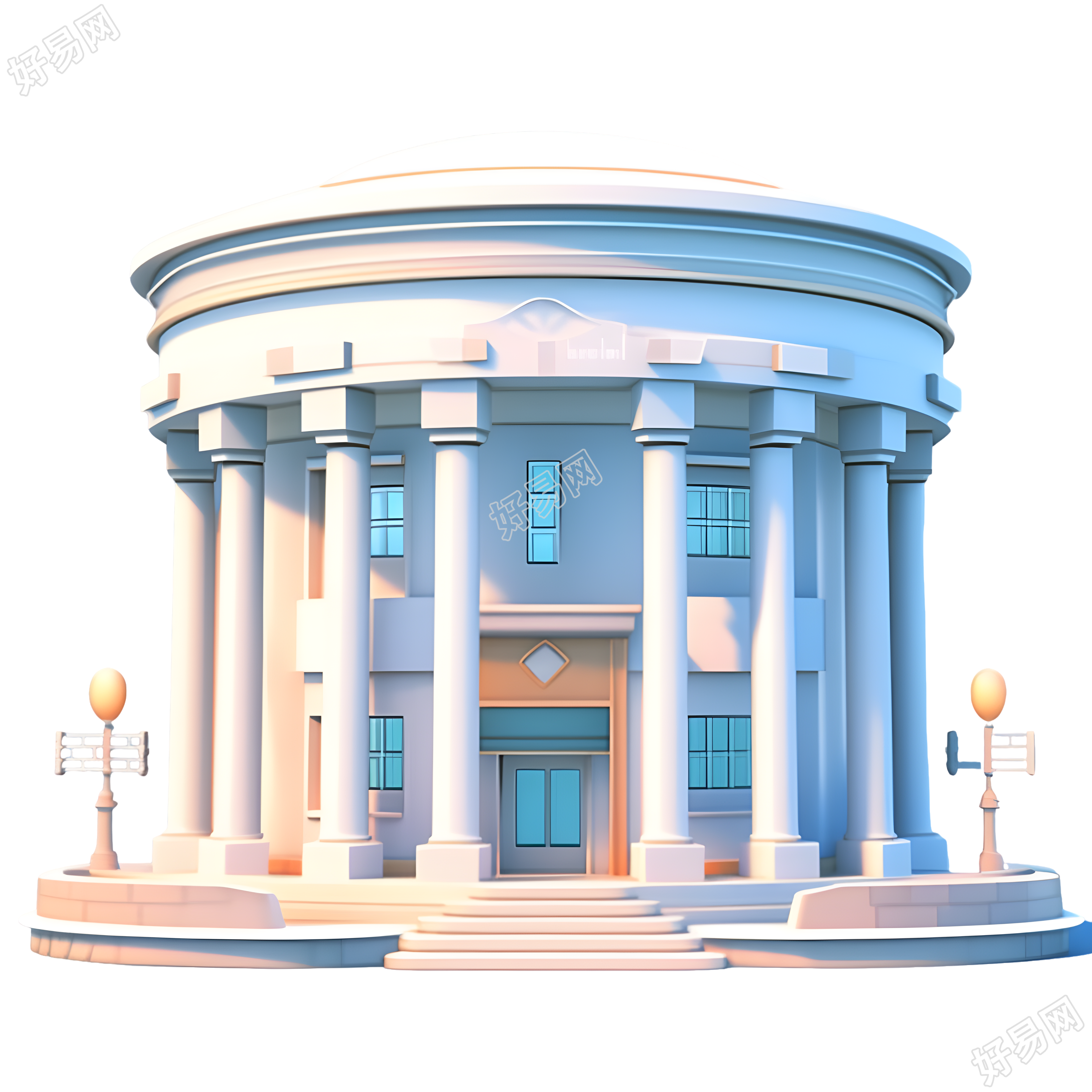 银行建筑3D模型PNG素材