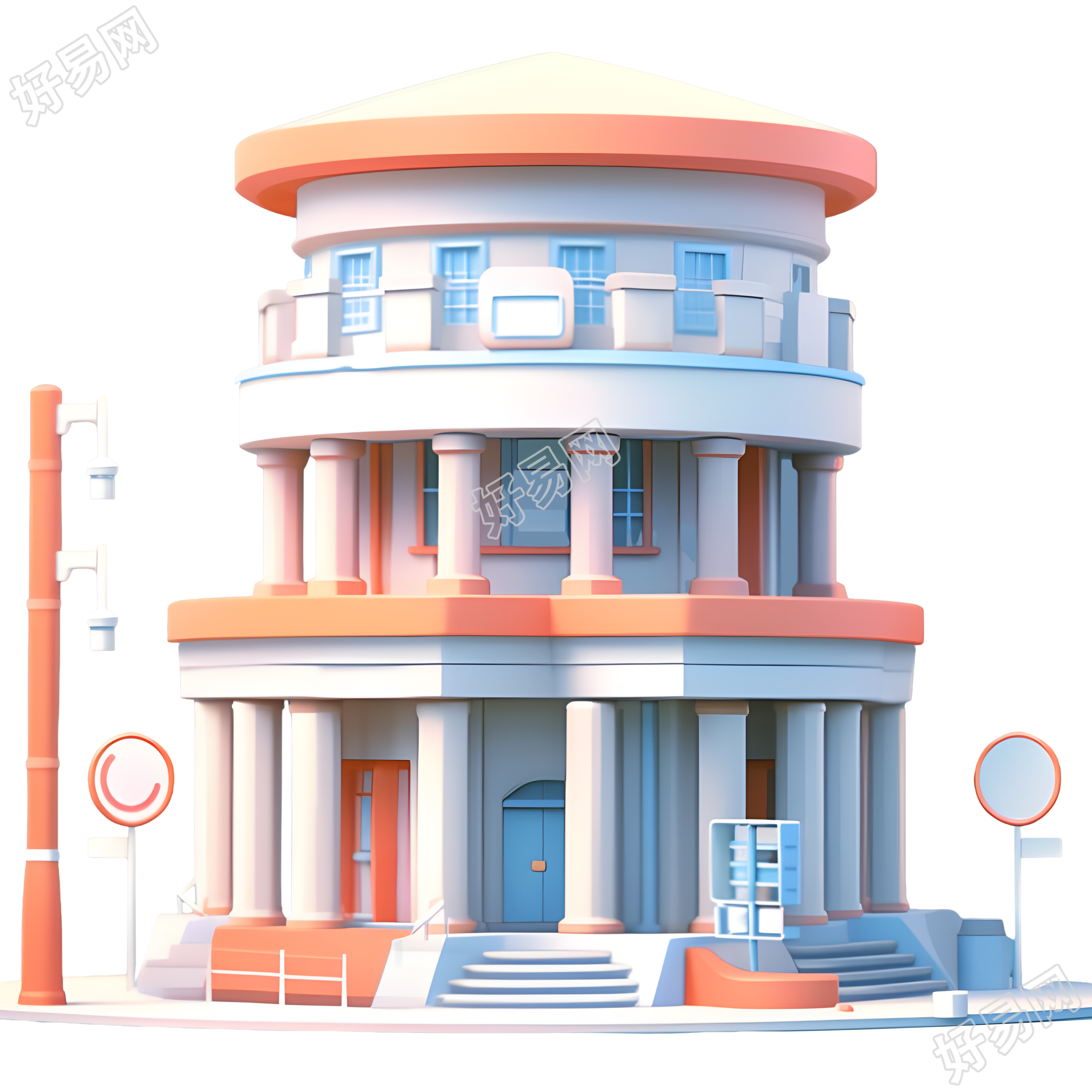 银行大楼3D外观设计插画
