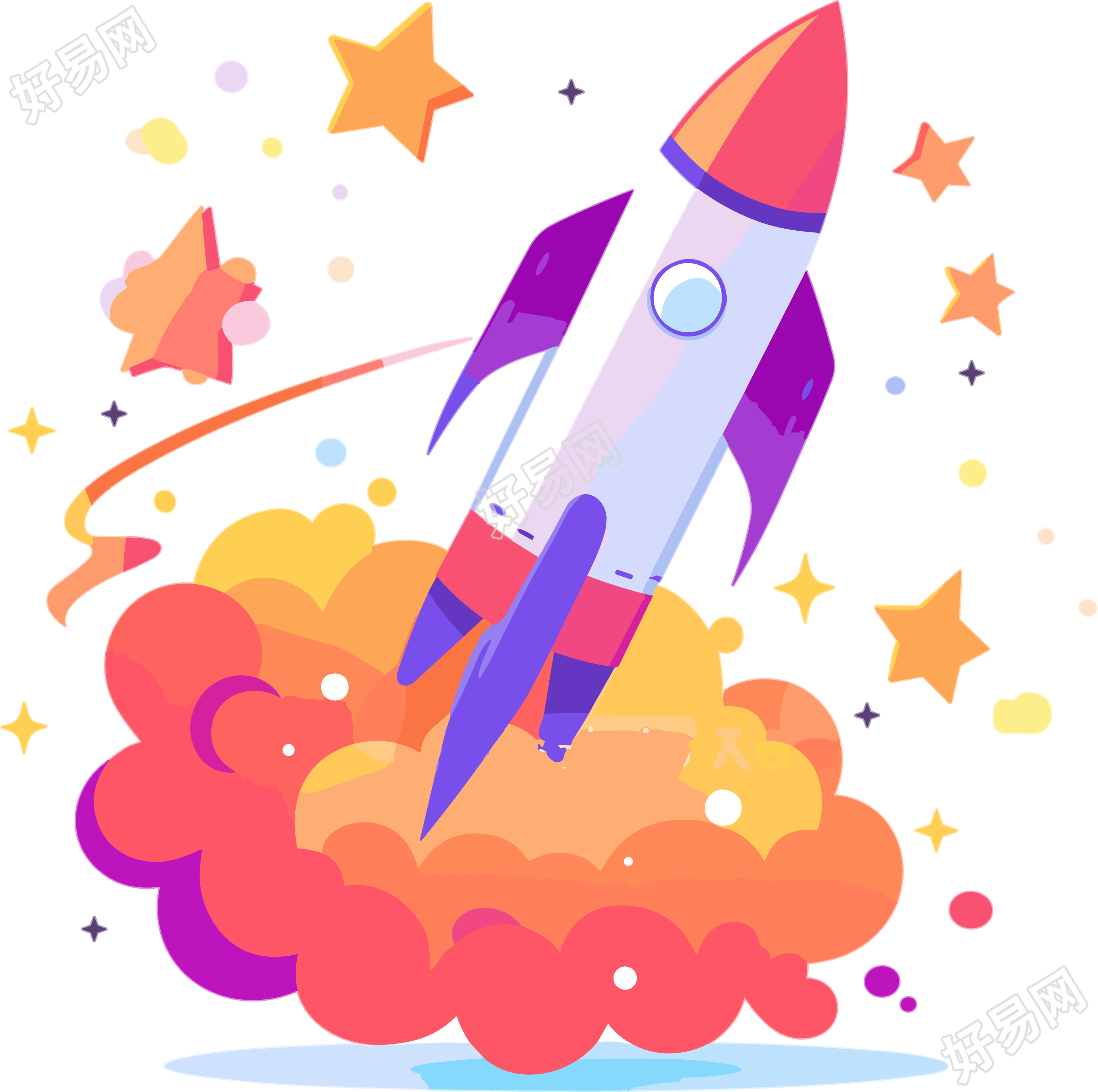 卡通火箭星星扁平插画素材