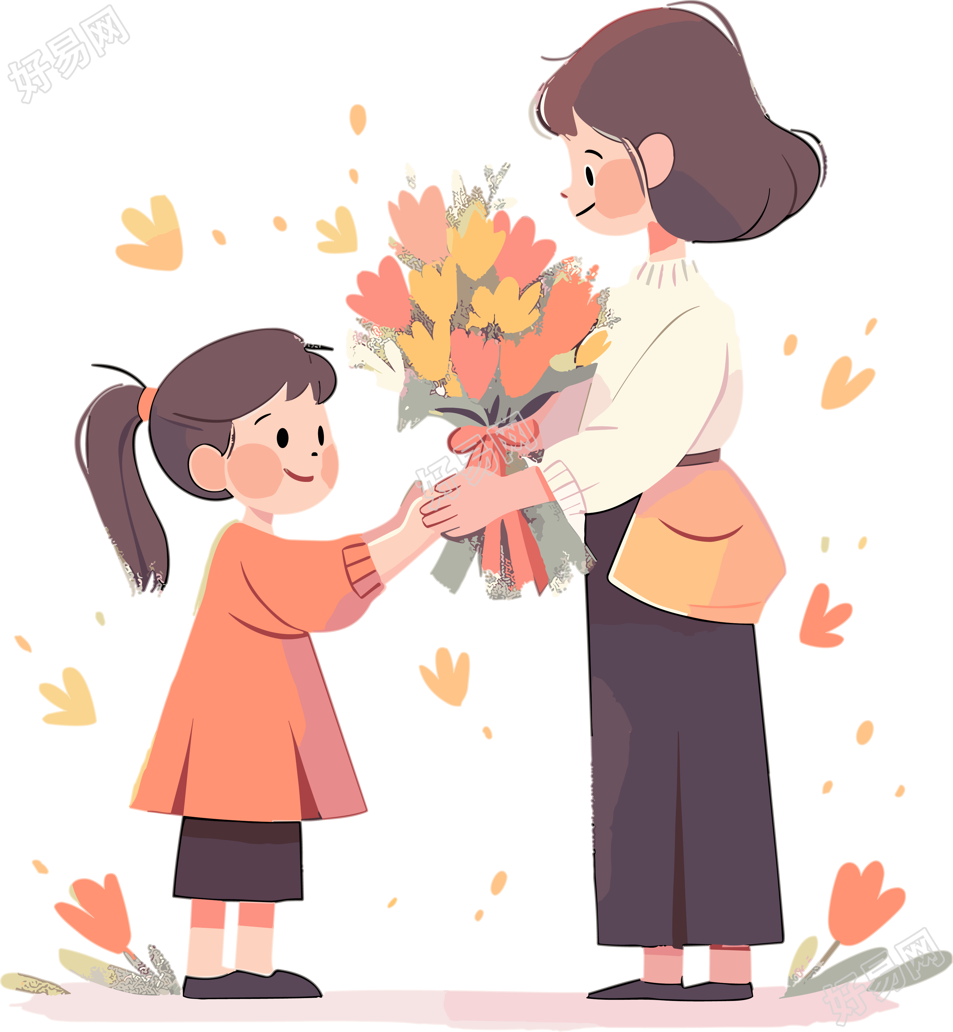 手绘迷你花束送给老师扁平插画