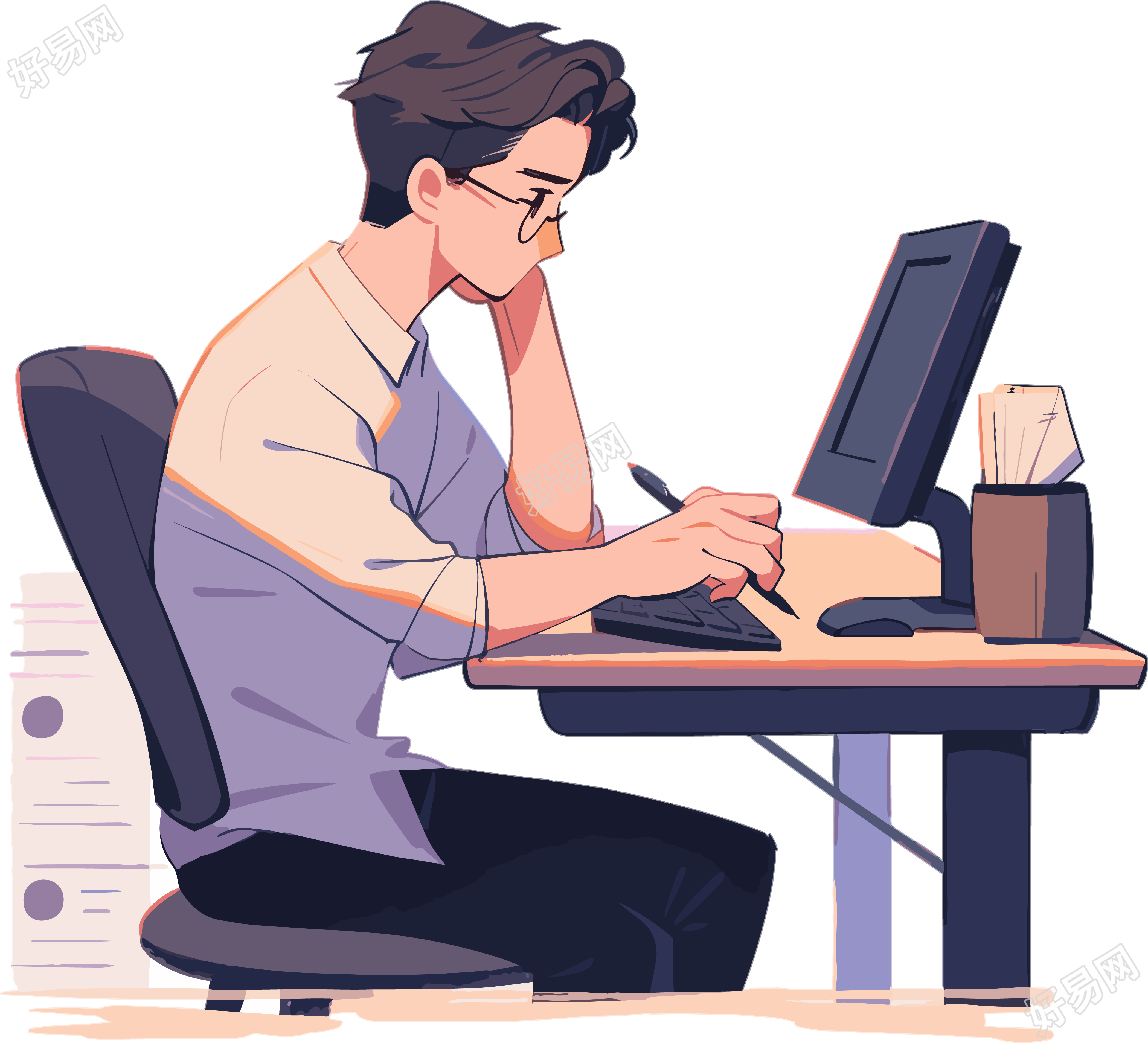 眼镜男工作场景PNG图形素材