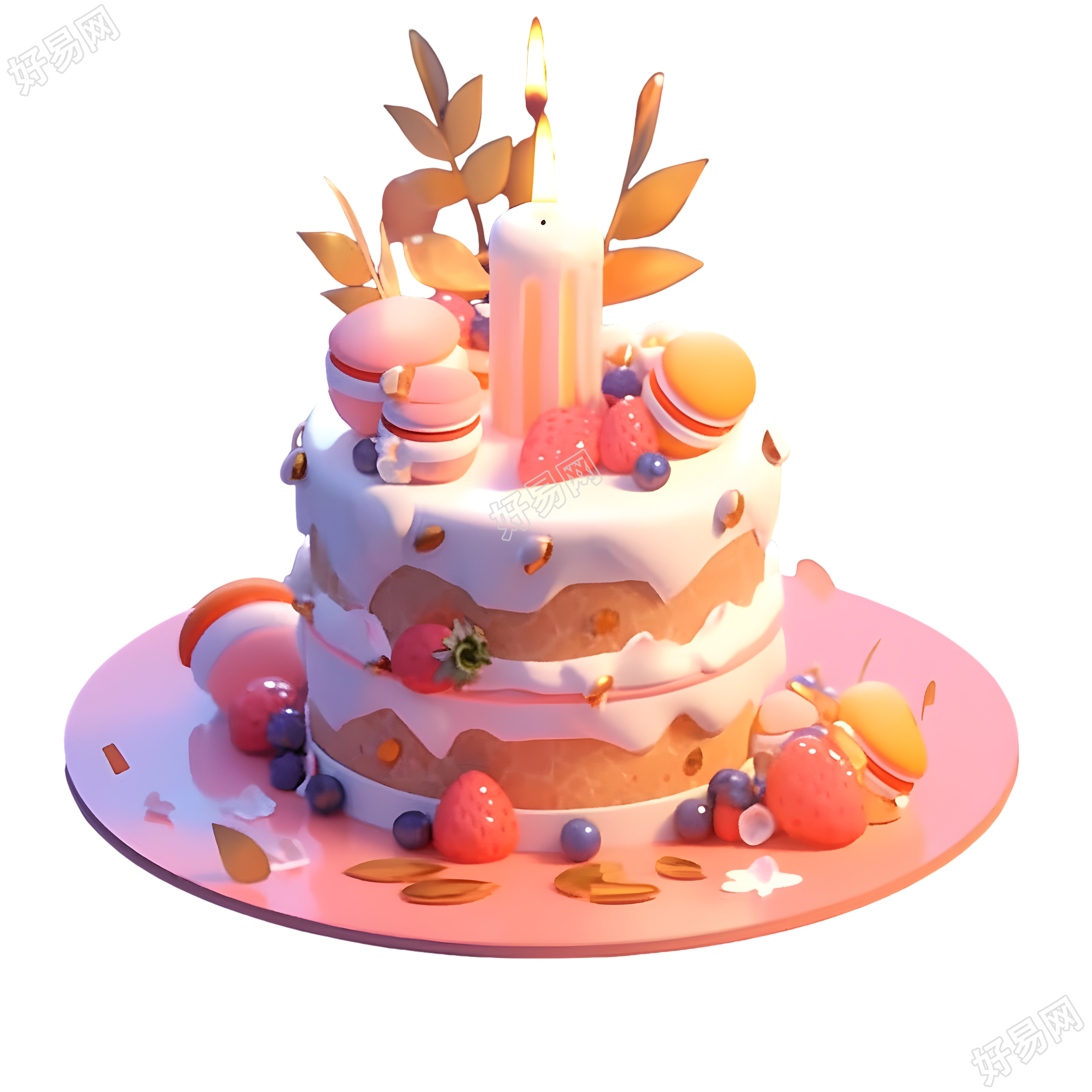 生日蛋糕3D模型插画