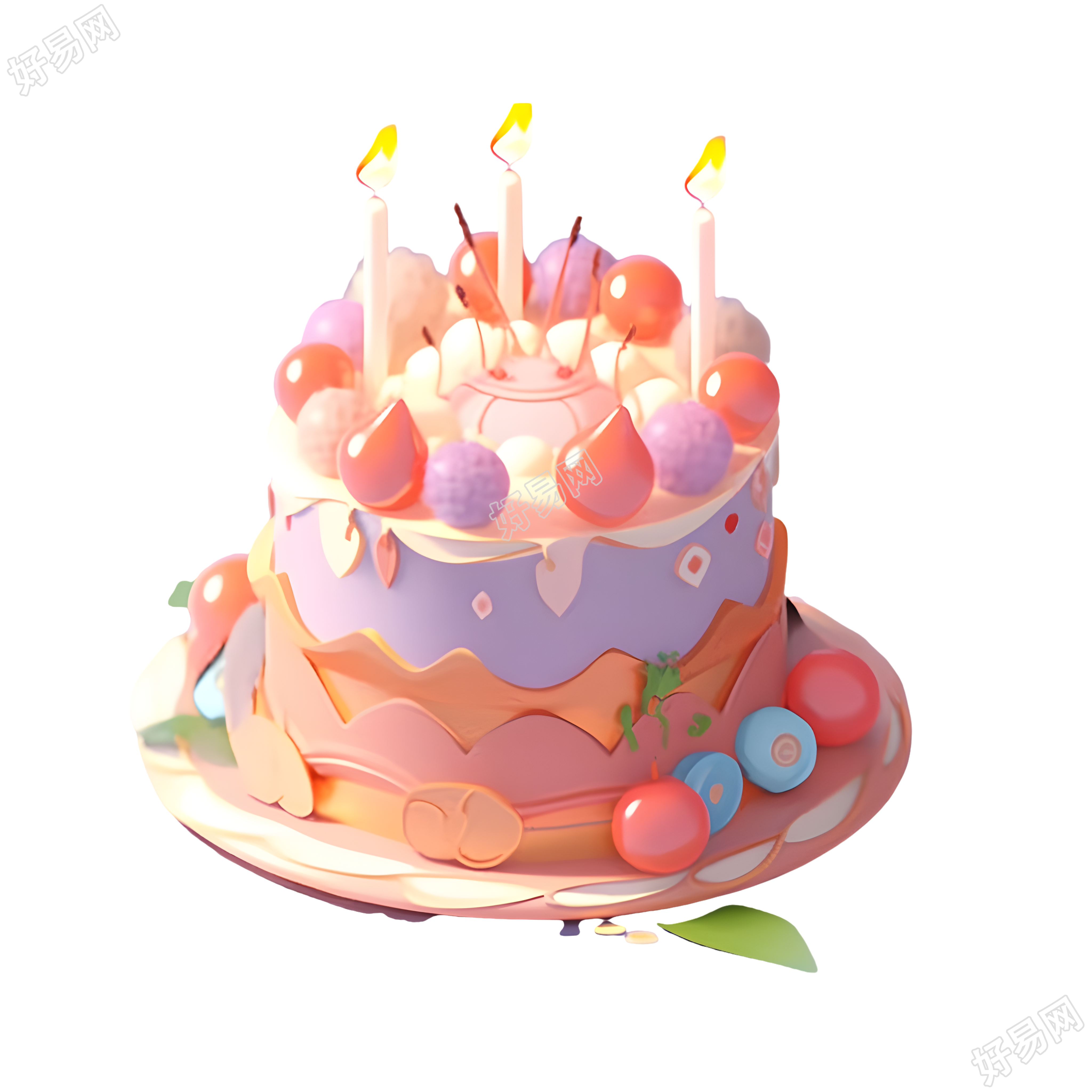 小女生生日蛋糕3D黏土素材