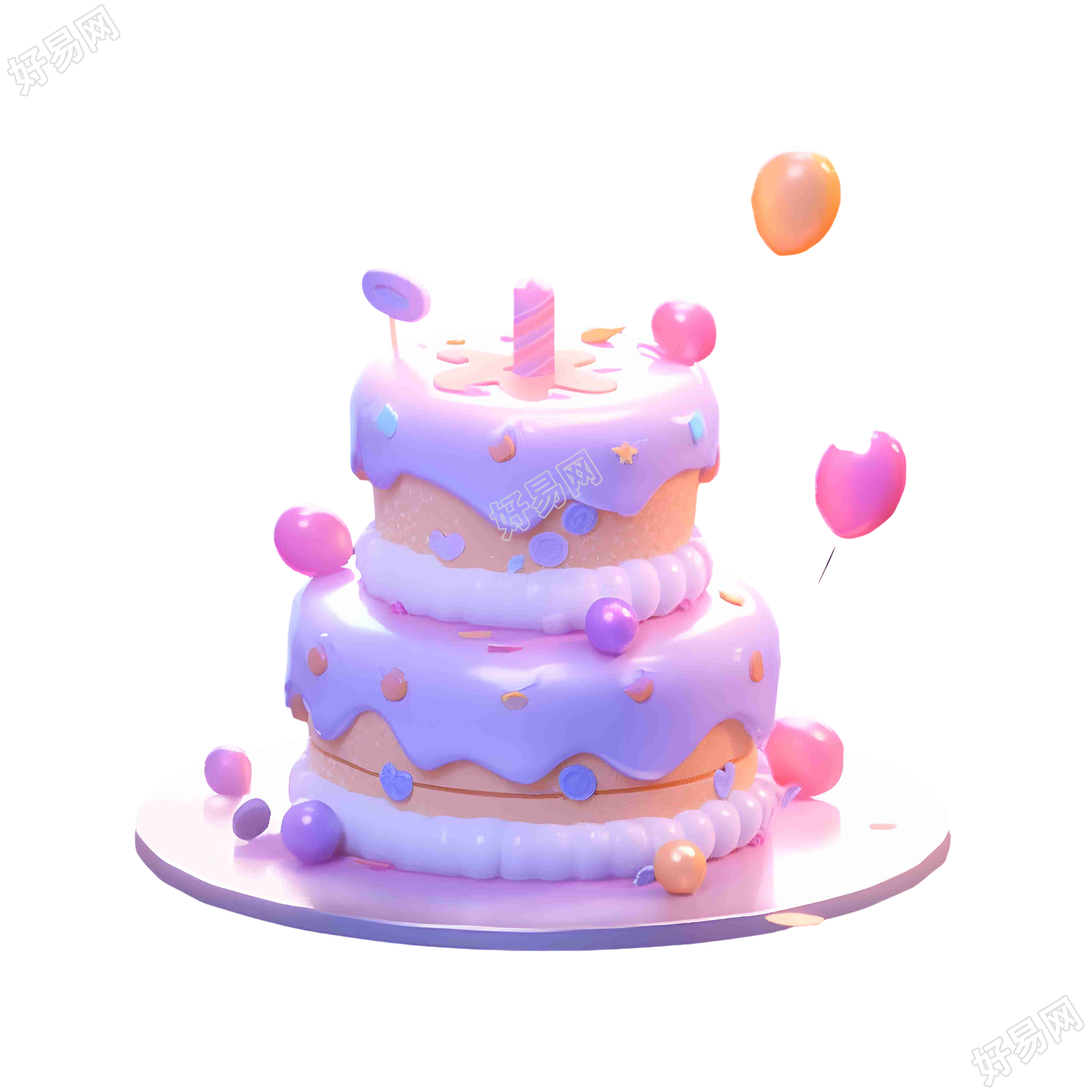 3D模型紫色生日蛋糕插图