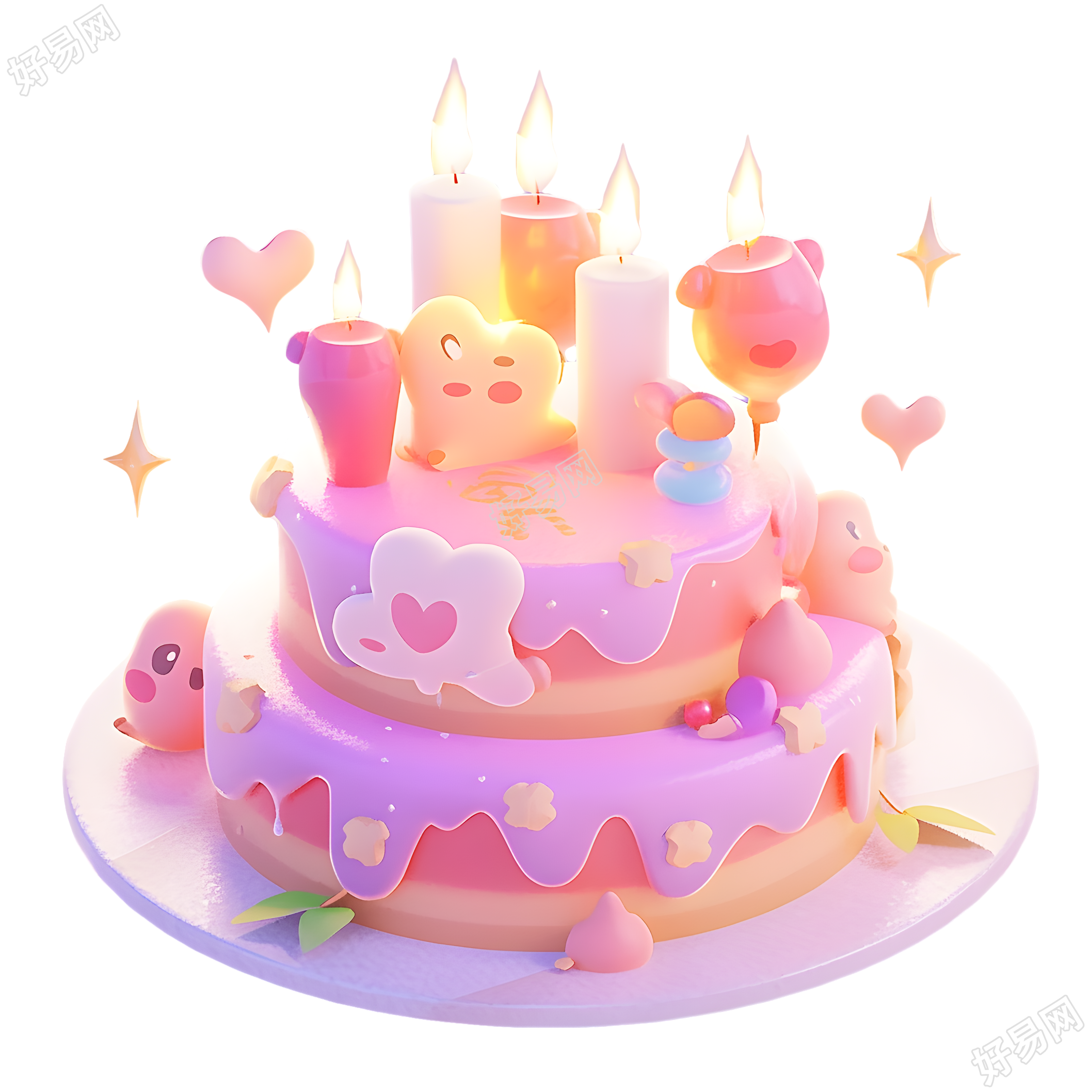 唯美生日蛋糕3D黏土模型插图