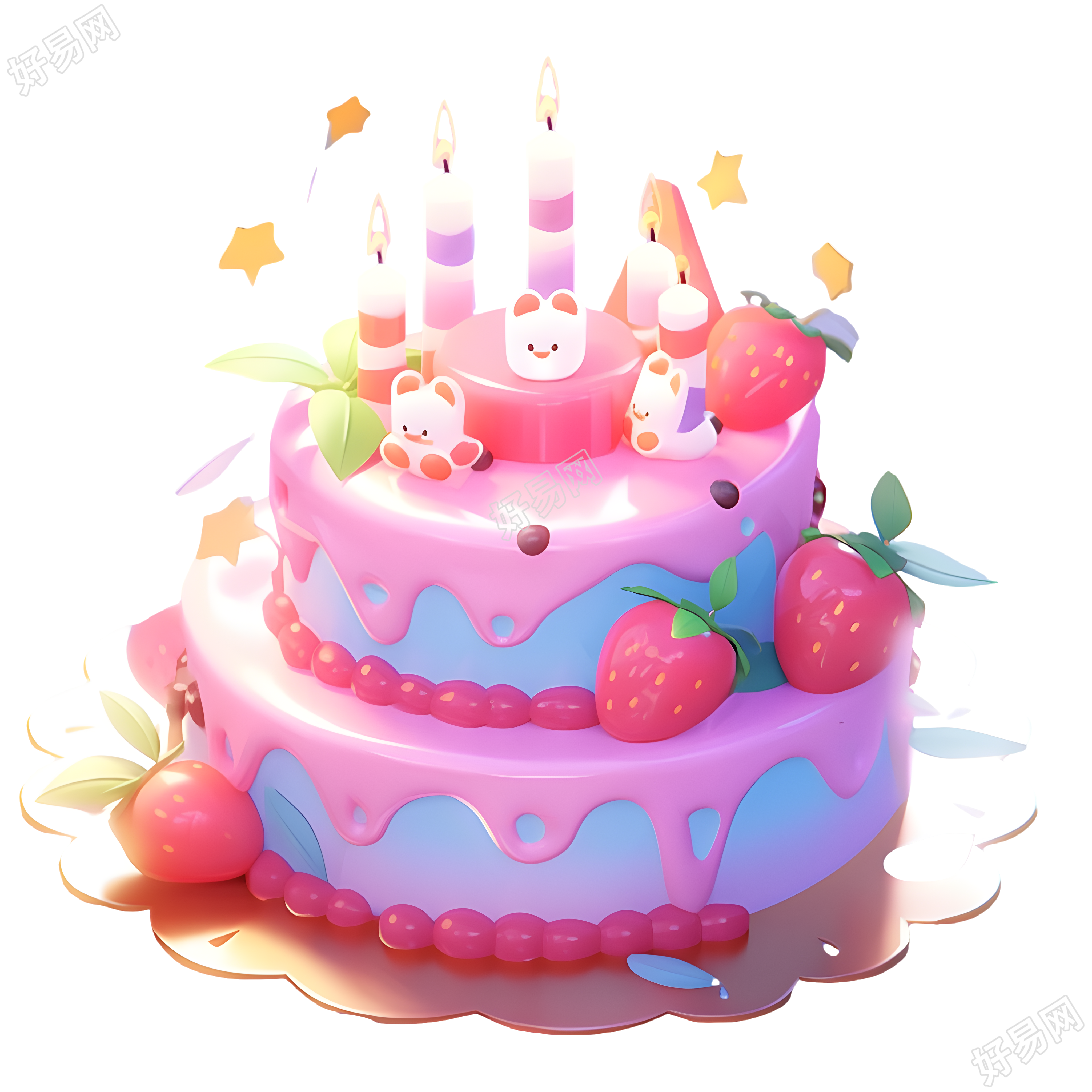 生日蛋糕摆满草莓插画素材