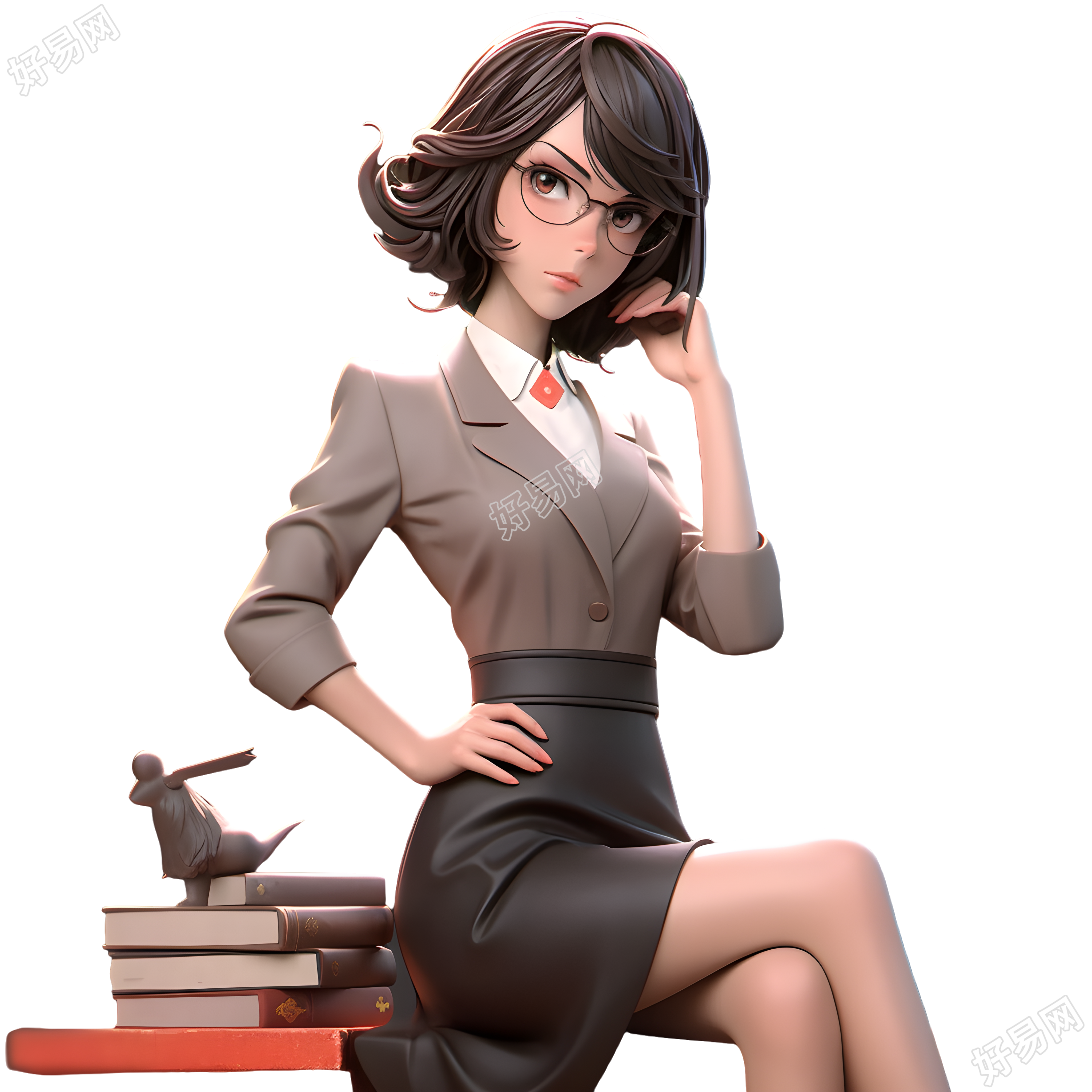 女教师3D模型插画