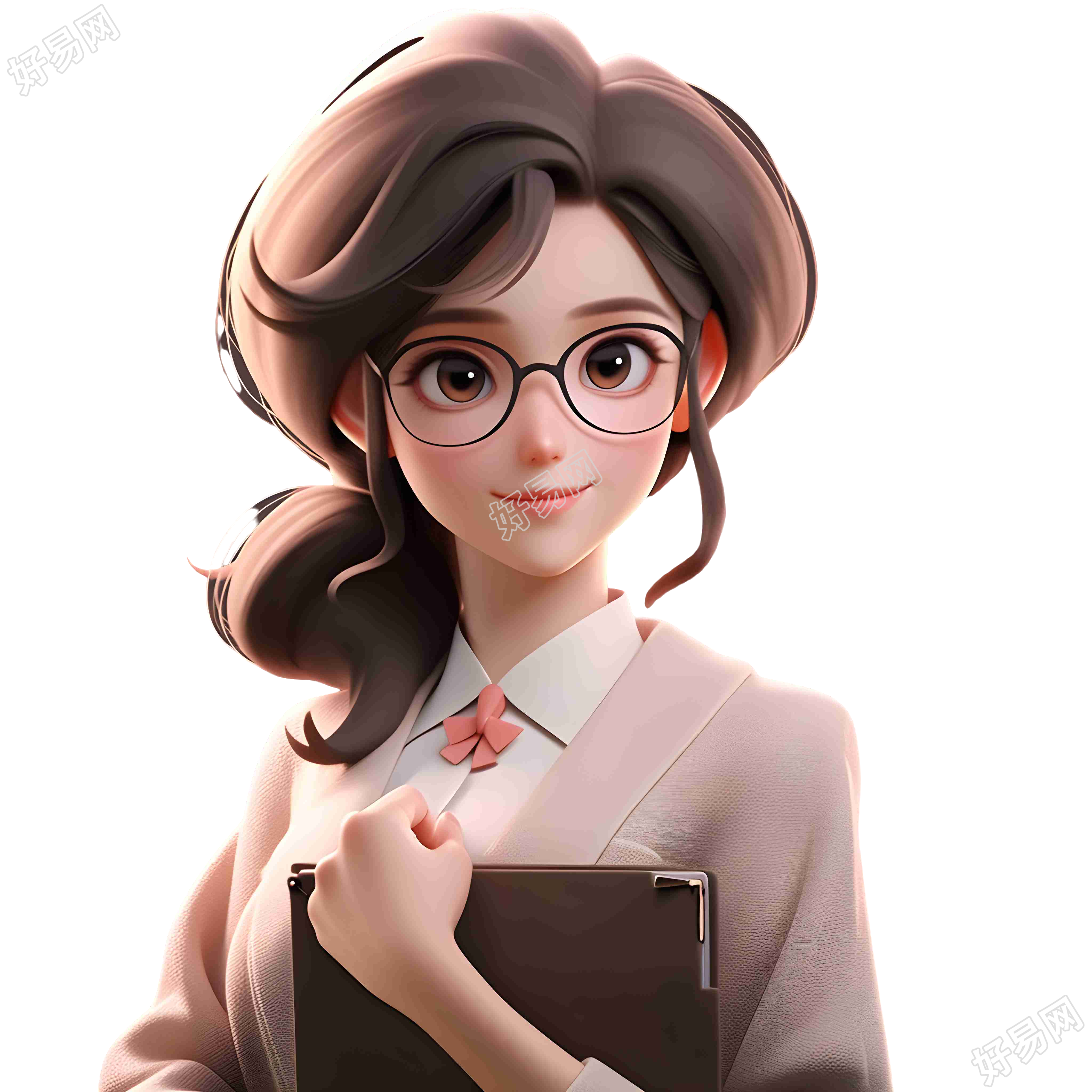 高清透明背景的女性教师3D模型插画
