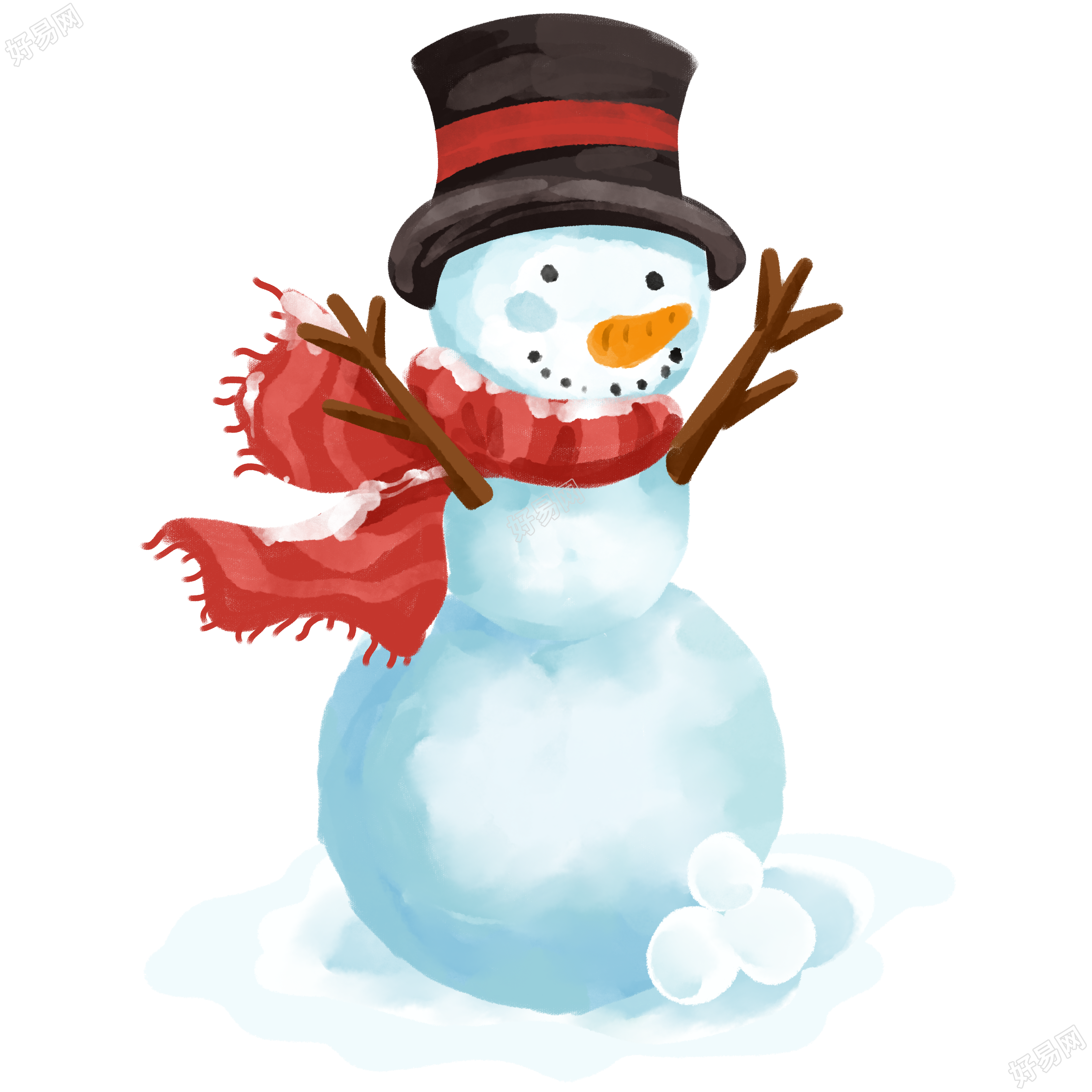 小雪时节搞怪的雪人手绘插画