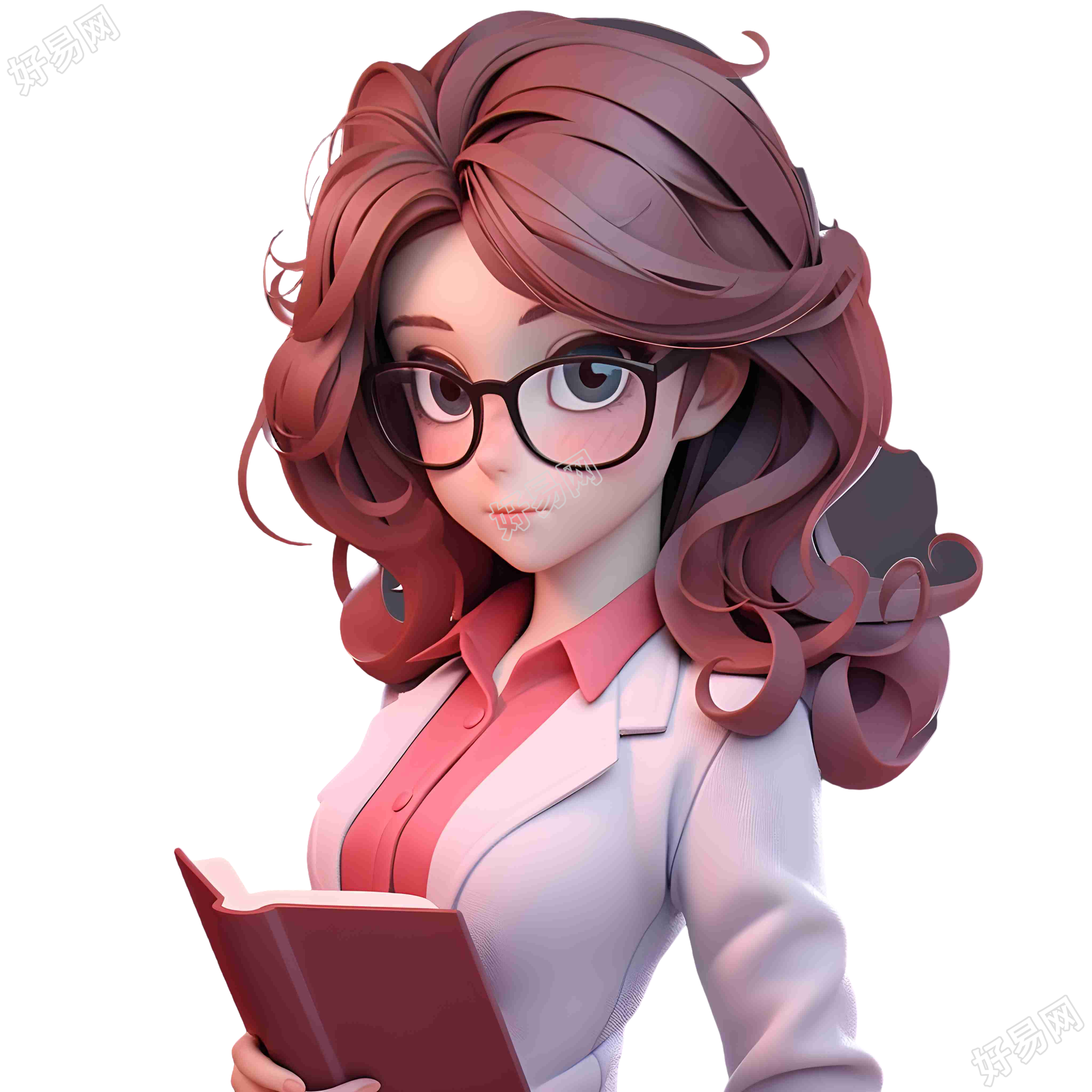 女性教师高清透明背景3D模型插画