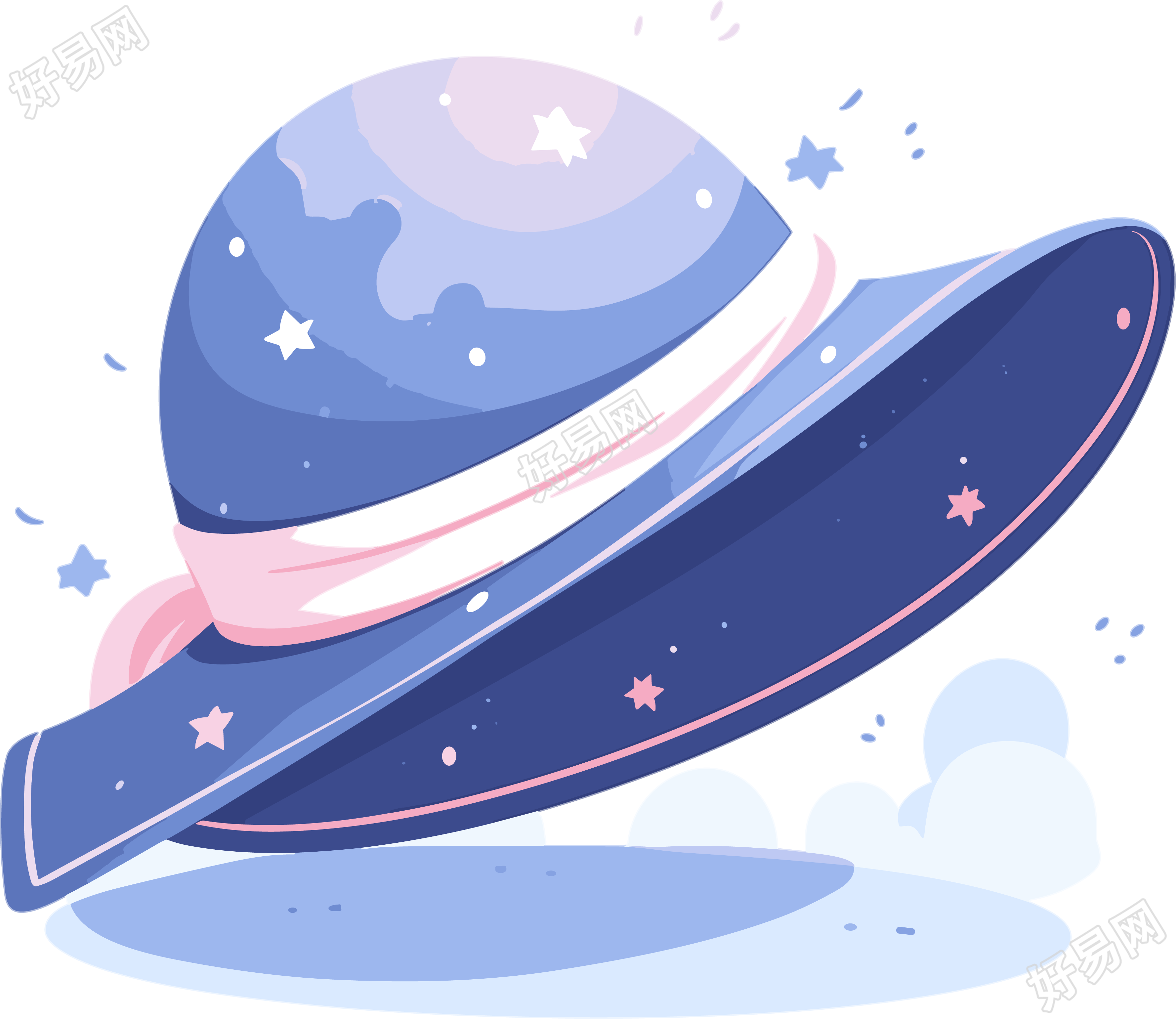 星空太阳帽创意插画PNG